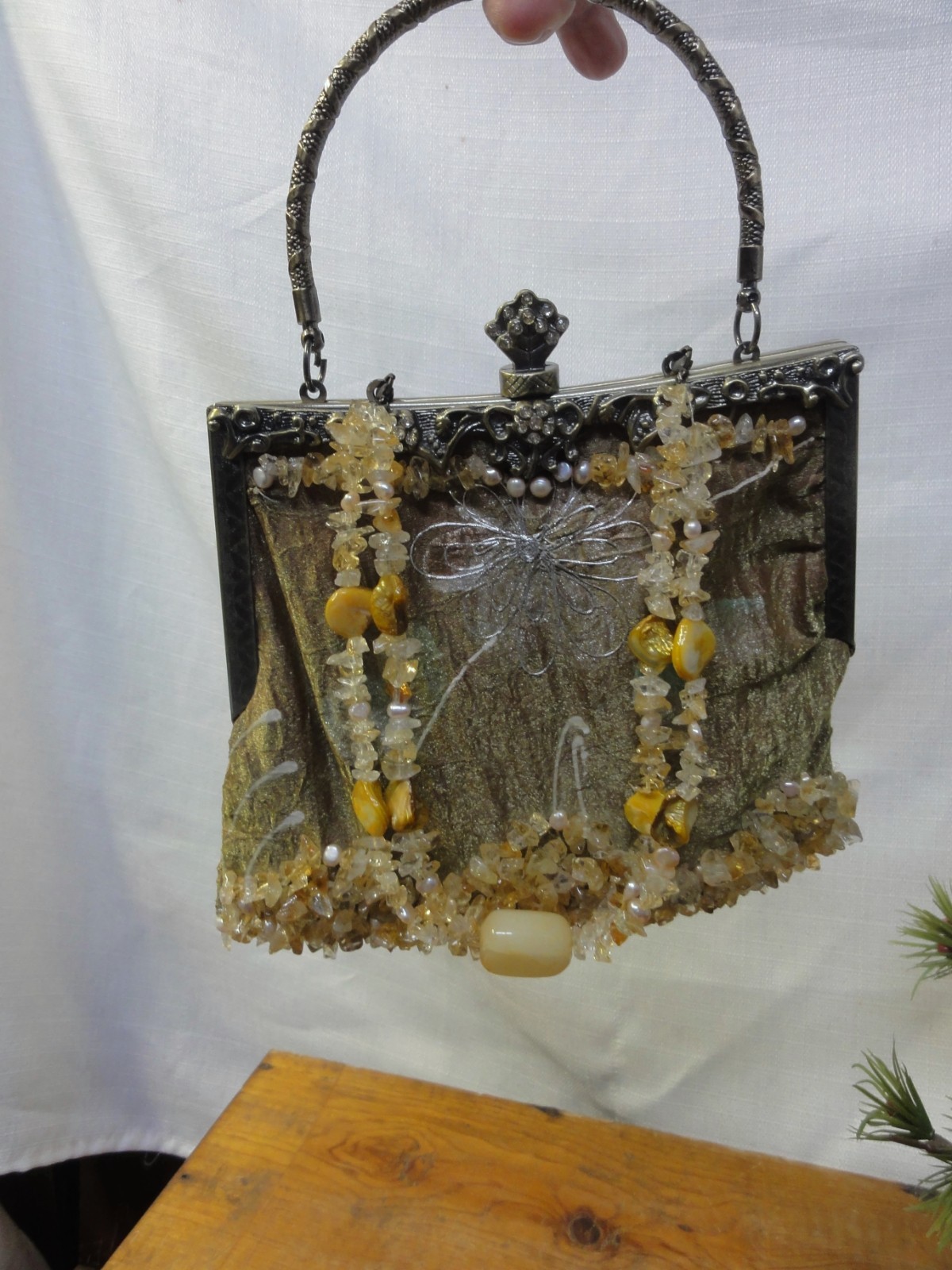 Beautiful Organza Beaded Natural Stone Evening Handbag Purse Mary Francis?