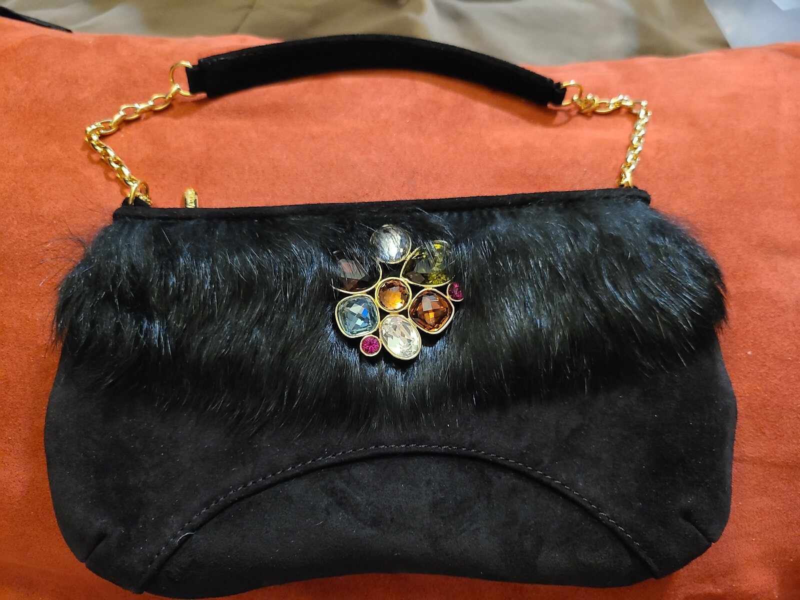 Swarovski signed Isabella cocktail suede bag