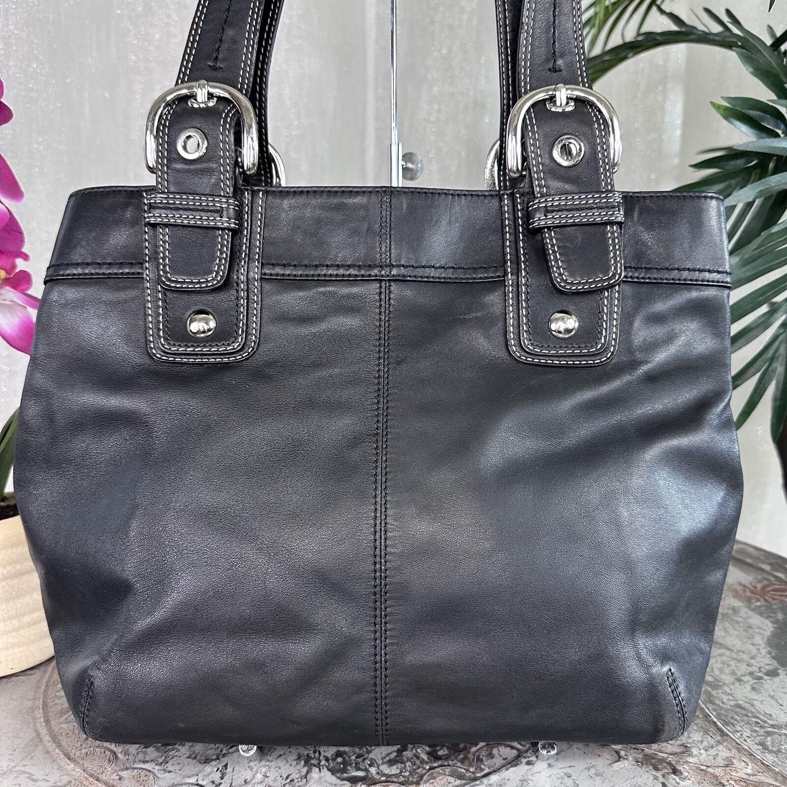 Coach Soho Pleated North South Tote F15045 And Trifold Wallet Set SV/Black