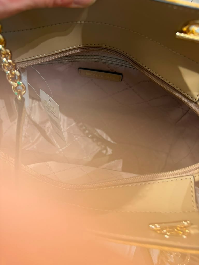 Michael Kors Large Color Block Logo Chain Tote Bag Honeywheat Women MK Handbag