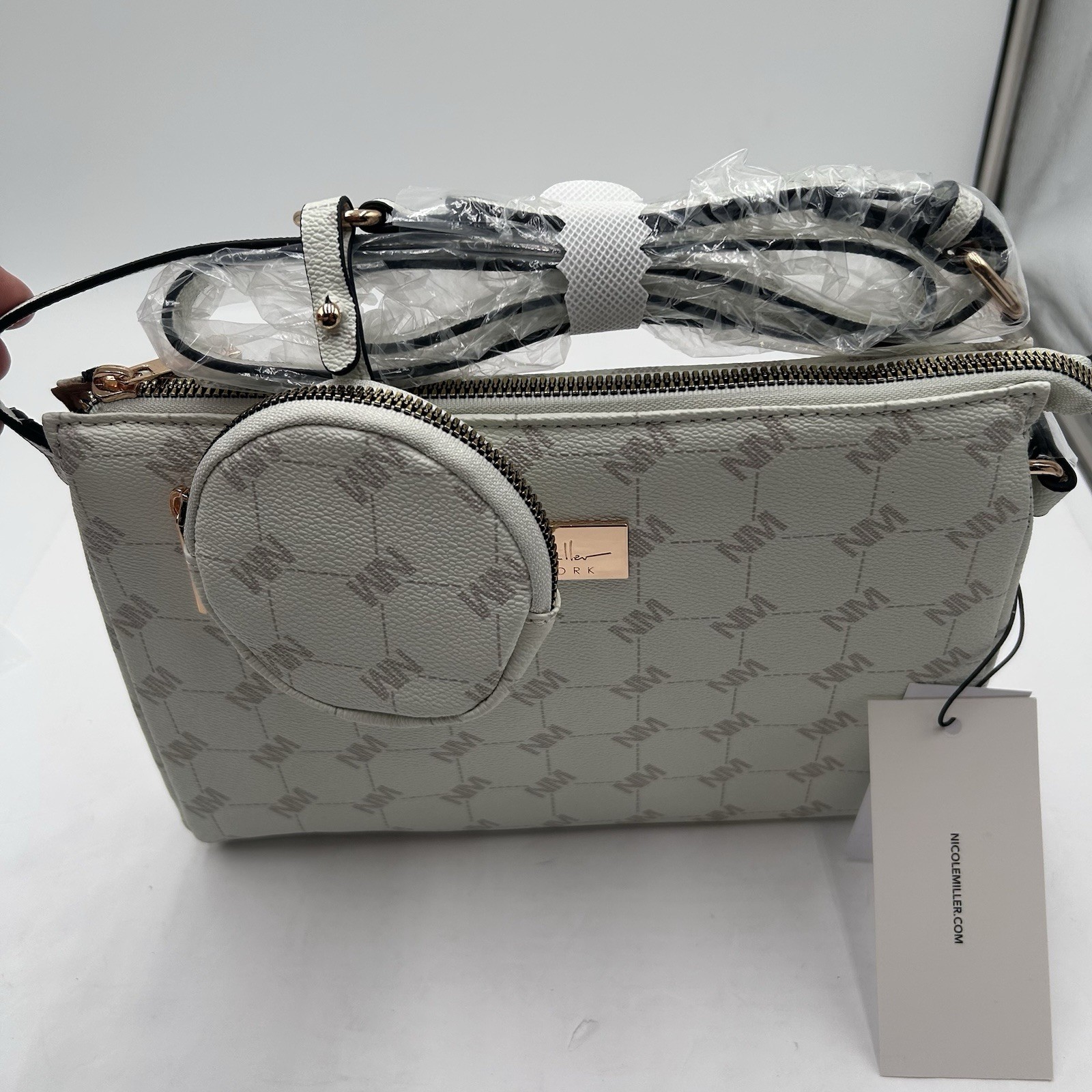 Nicole Miller Crossbody Bag Women’s Creme Bone Monogram Purse NWT MSRP $50