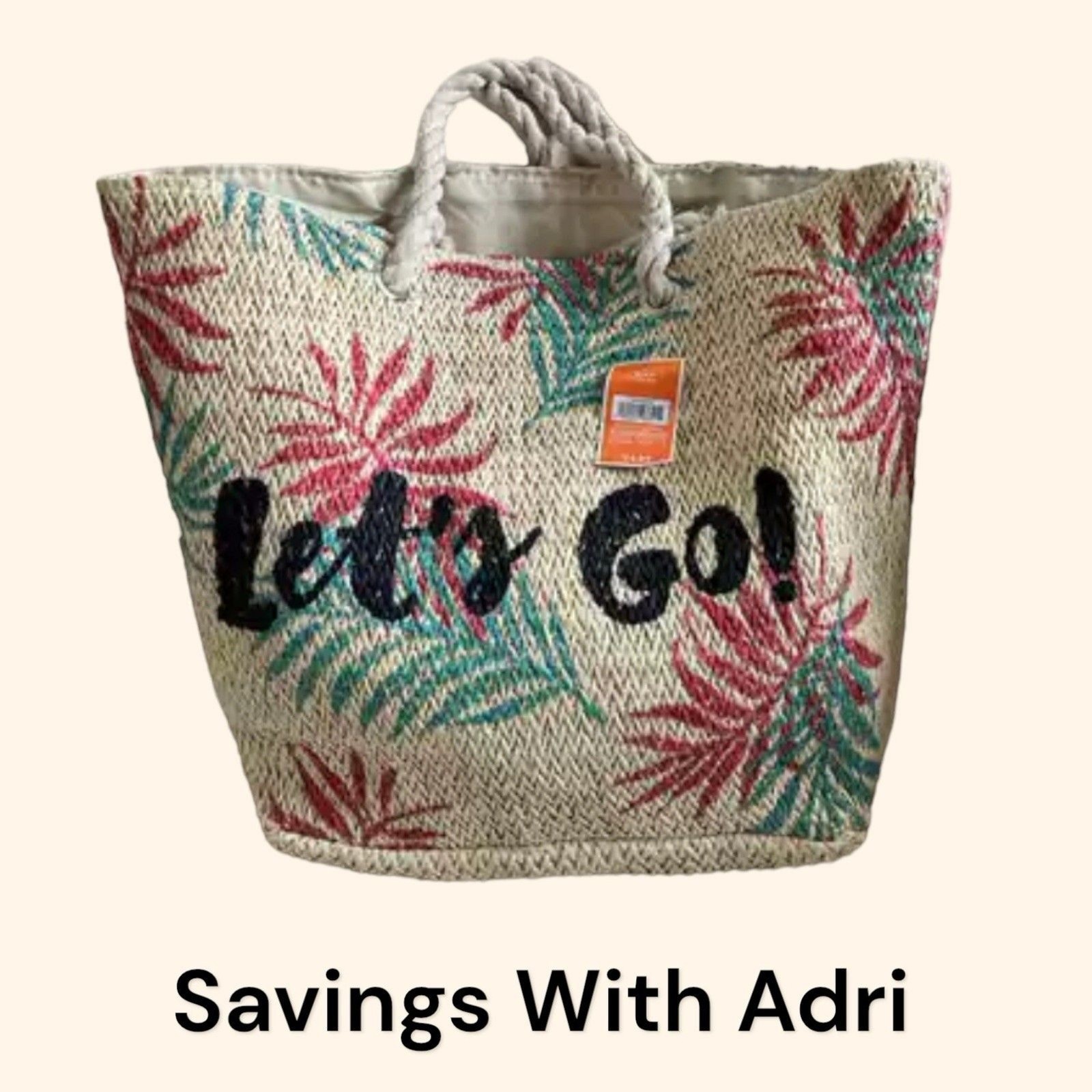 West Loop Lined Natural Straw Lets Go! Lightweight Shoulder Beach Tote Bag