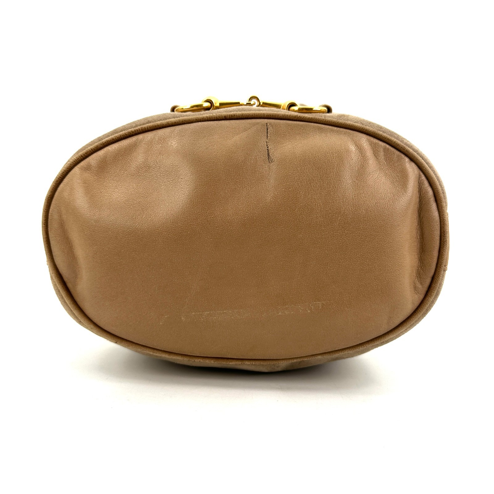 GUCCI Horsebit Suede Drawstring bag Beige Suede Authentic