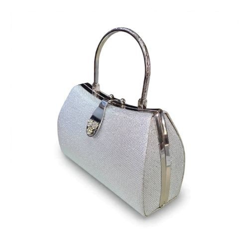 Silver Glitter Evening Clutch Purse Rhinestone Floral Hard Case Wedding Bag New