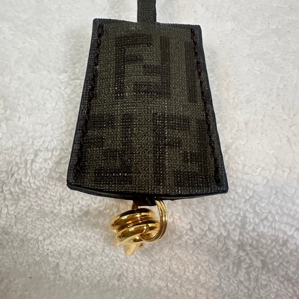 Authentic Fendi FF Hang Tag Lock & Keys Bag Charm Luggage Tag Dark Gray/Black
