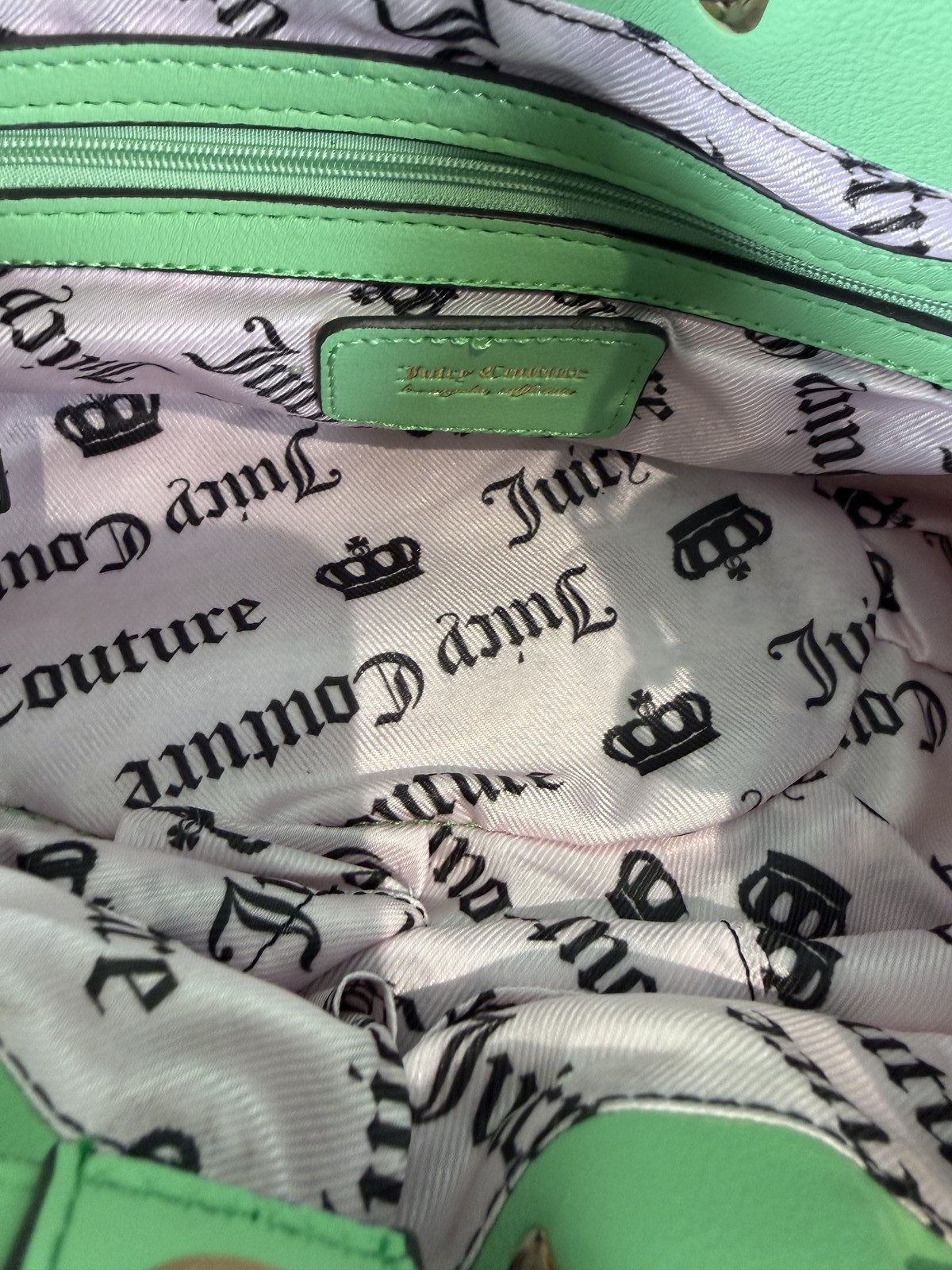 Juicy Couture Green Mini Bag Pink Bow Charm Faux Leather Y2K Shoulder Bag New