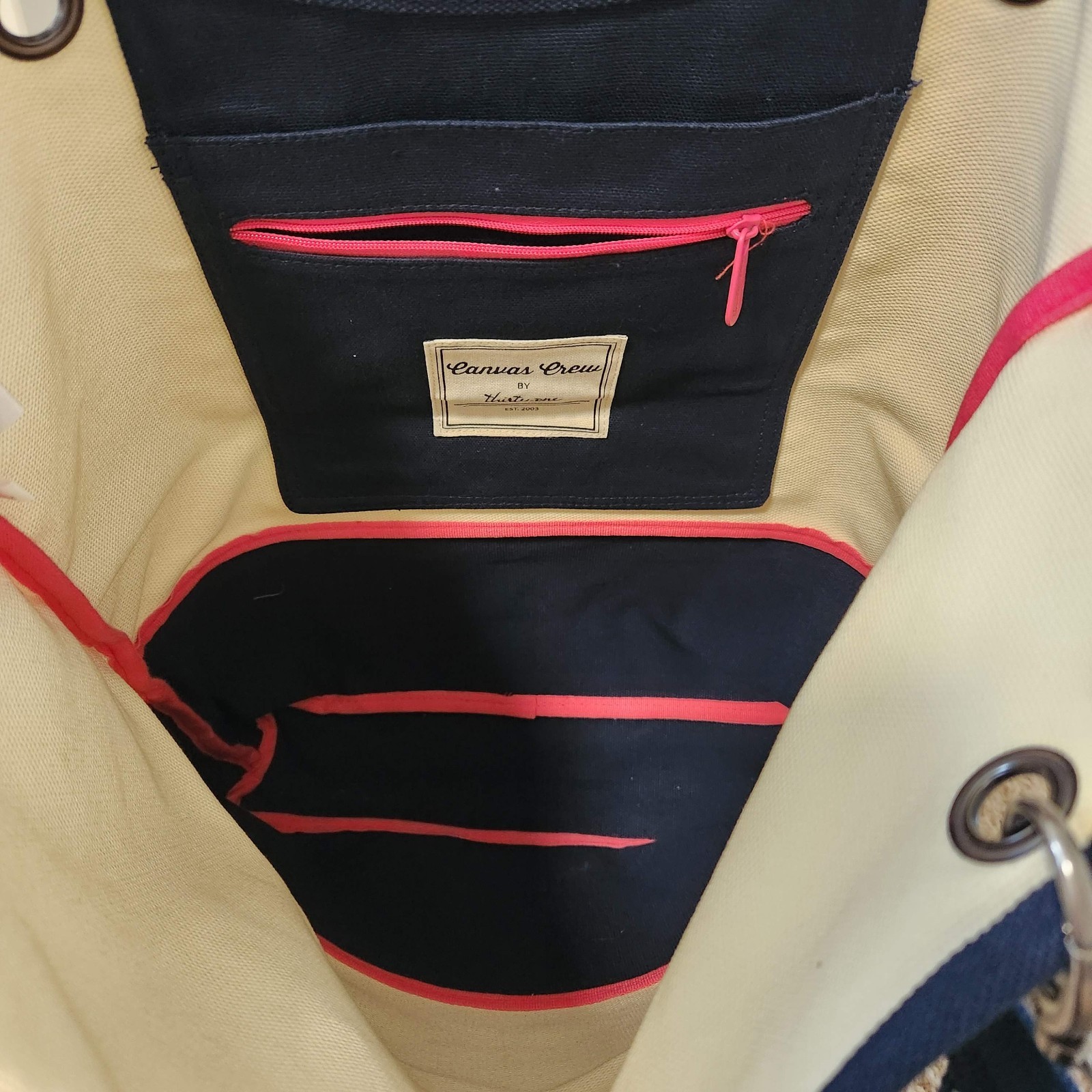 Bundle Thirty-One Canvas Crew Carry-All, Zipper Pouch & Crew Straps Navy Cream