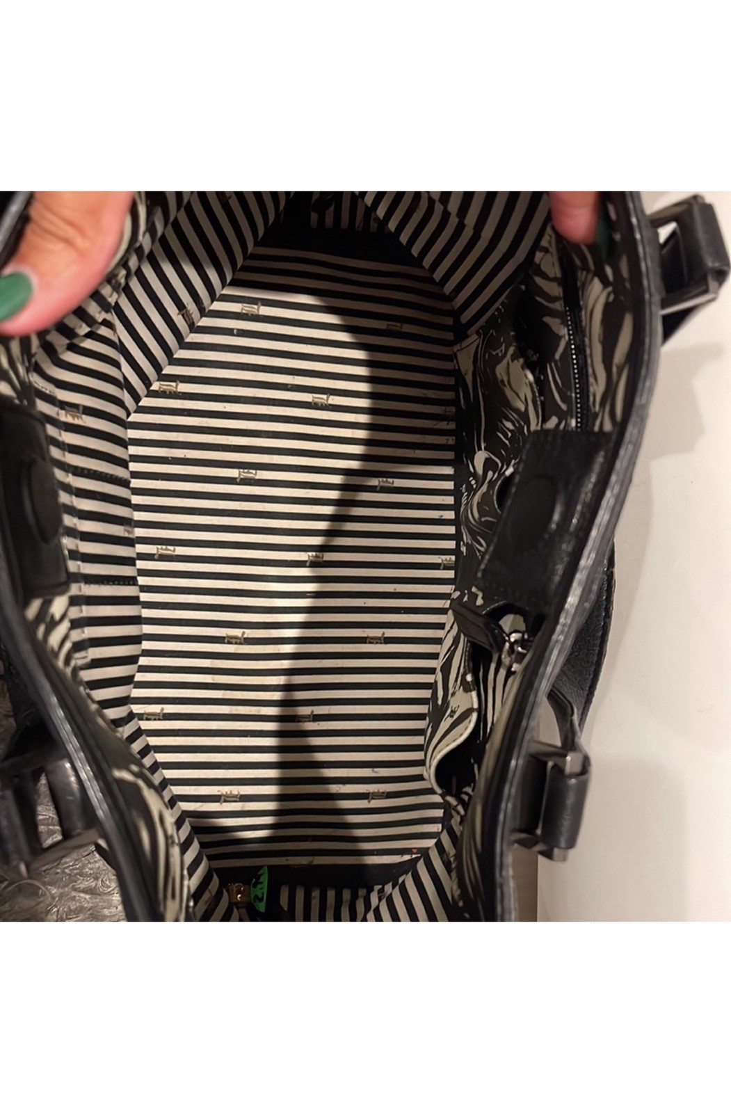 L.A.M.B. Black White Abstract Art Satchel Zip Top Double Handles Lined Pockets