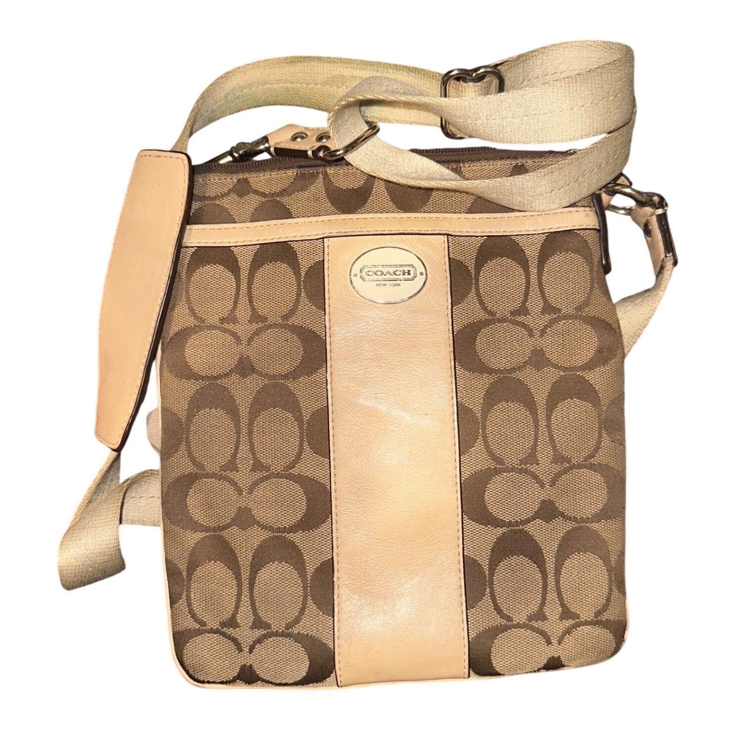 Coach Signature File Bag Khaki Tan Monogram Canvas Crossbody F29960 Womens