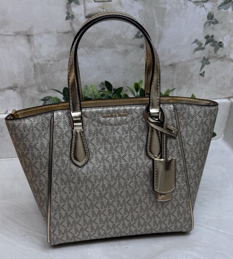 NWT Michael Kors Logo Metallic Gold Taryn Small Convertible Crossbody Tote Bag