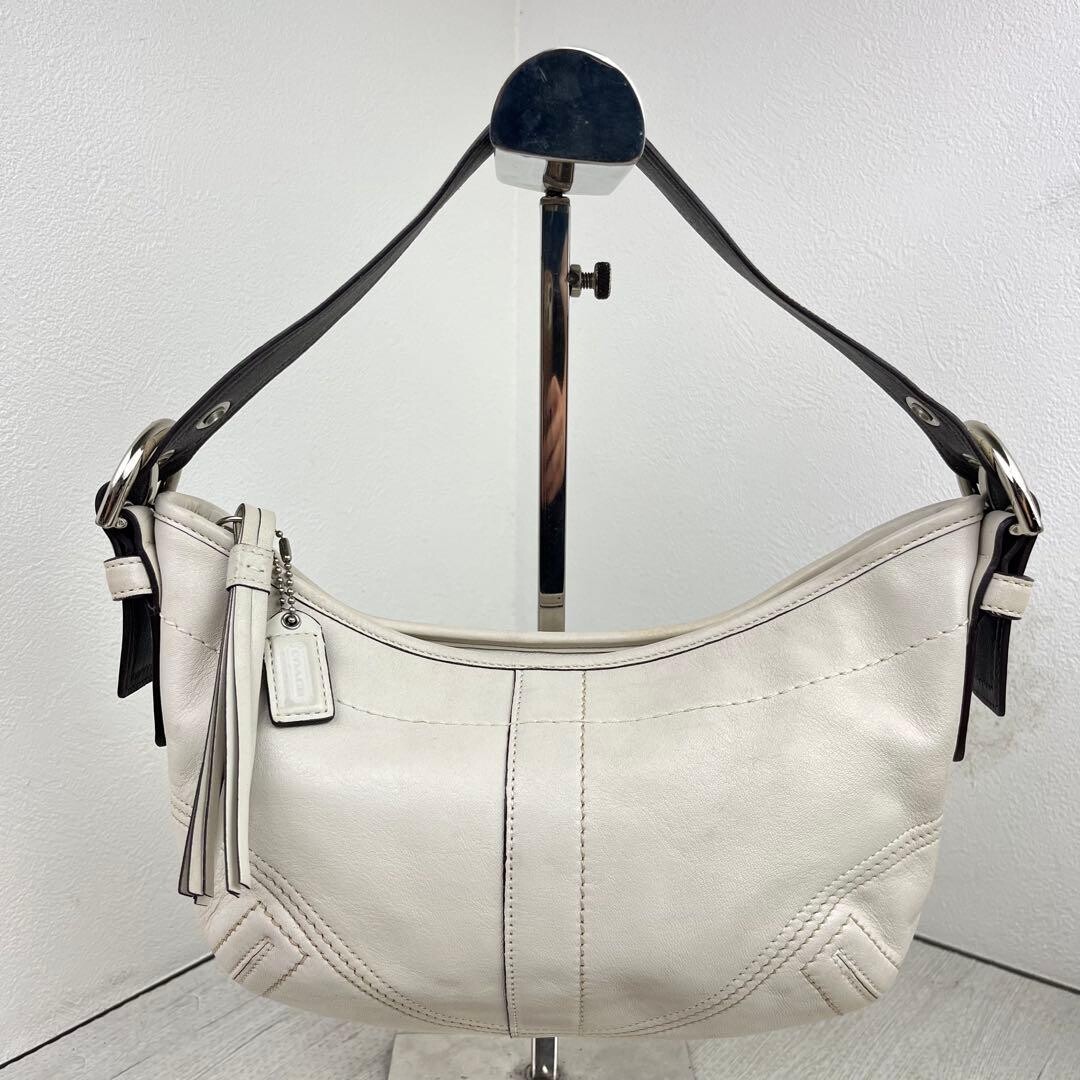 COACH White Leather Hobo One Shoulder Bag 8A01 Detachable Strap Auth