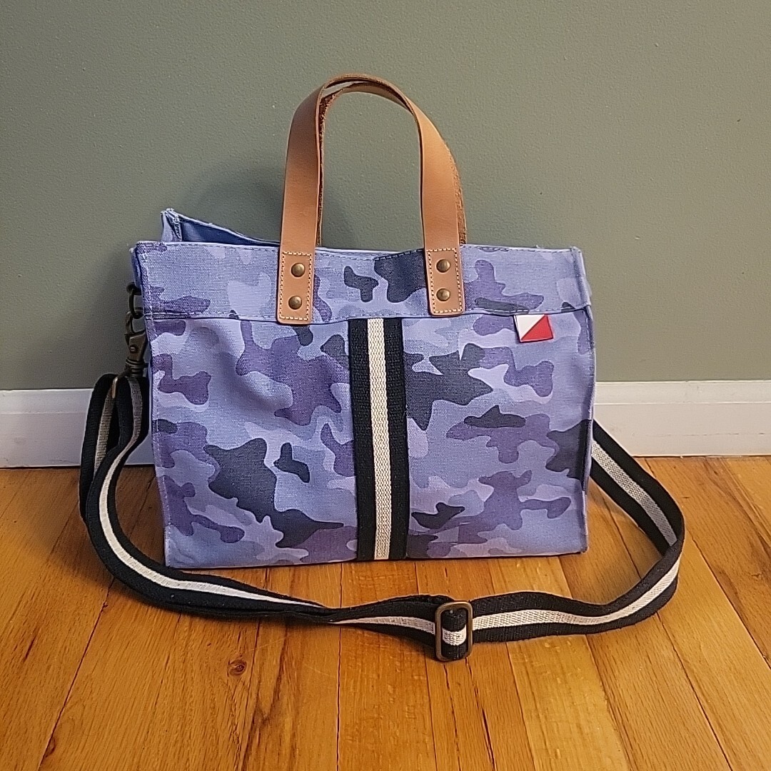ShoreBags Tote Blue Camouflage Beach Canvas Leather Handle Shoulder Strap