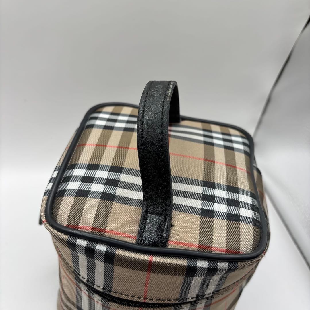 BURBERRY Nova Check Leather Vanity Pouch Beige Handbag Vintage Authentic