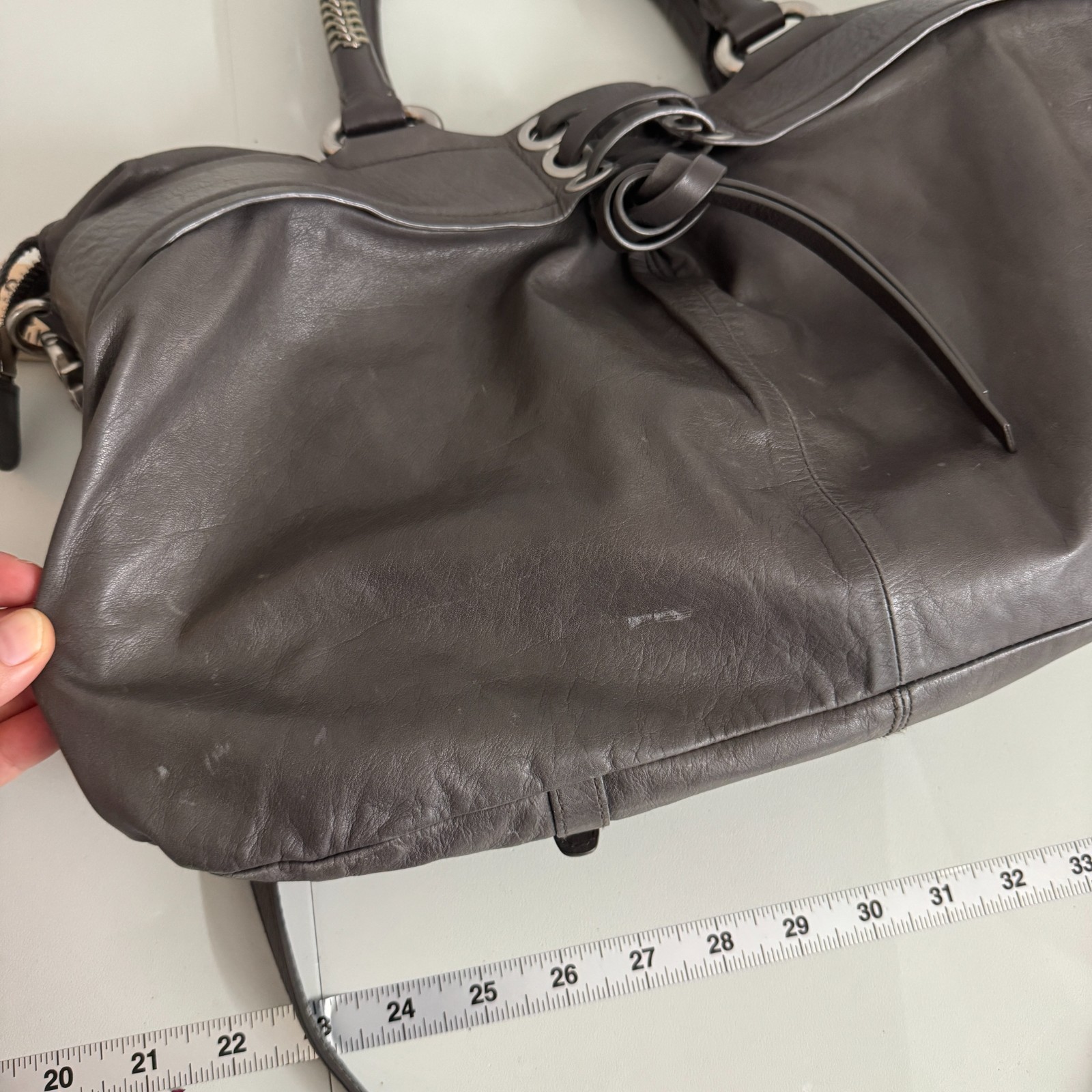 Hugo Boss Leather Hobo Shoulder Satchel Gray Lace Up Crossbody Strap Grunge Y2K