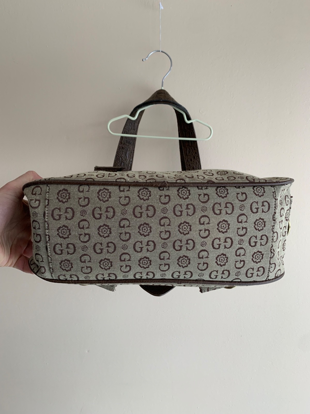 Vintage Guess Monogram Beige Faux Python Leather Denim Y2K Purse Handbag 2000s