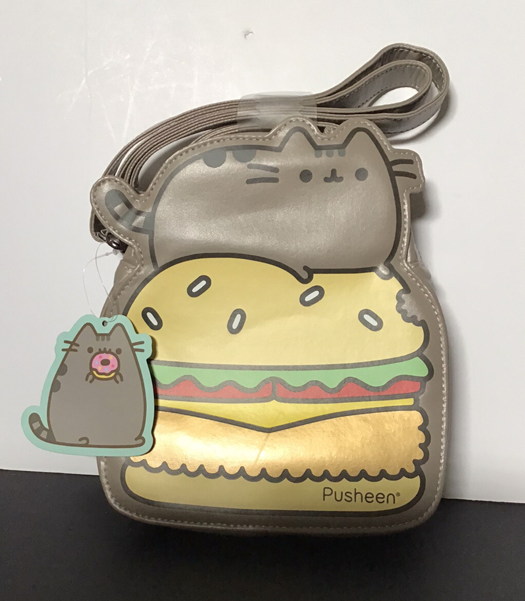 New Pusheen Cat Women Crossbody Cheeseburger Novelty Adjustable Strap Gray Purse