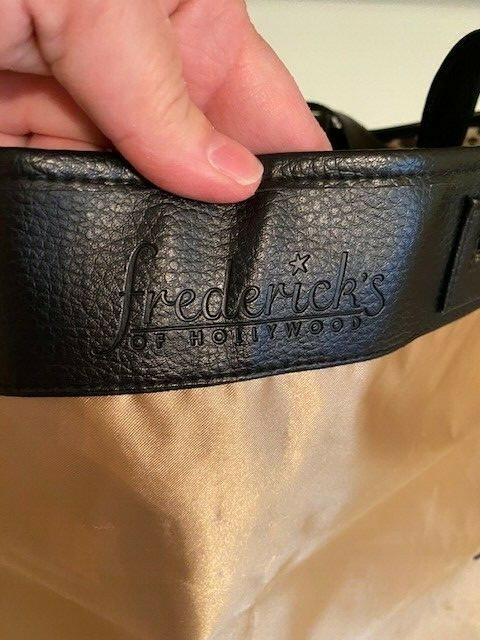 Frederick’s of Hollywood Gold Satin w/Emblem and Leopard Print Canvas Vegan Tote