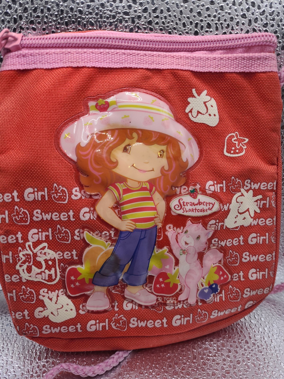 Strawberry Shortcake Crossbody Bag Character Print Pink/red Strap Zipper Closure