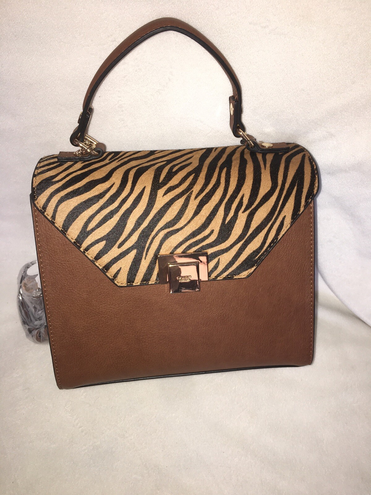Dune London Animal Print Satchel W Calf Hair Trim Handbag Purse new