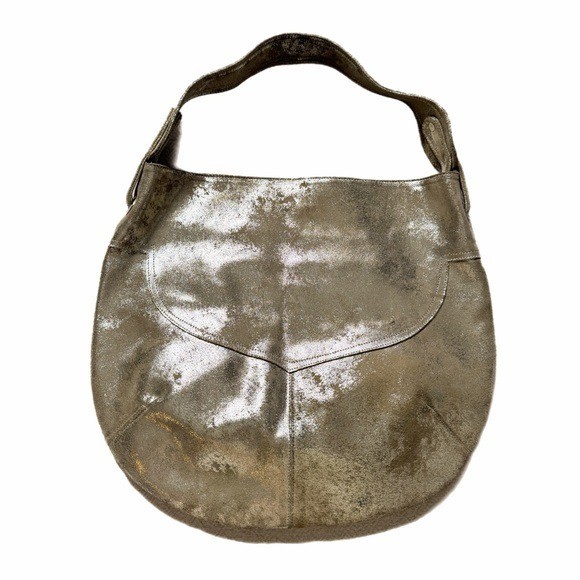 CoFi Leather Brushed Gold Metallic Hobo Bag Boho Festival
