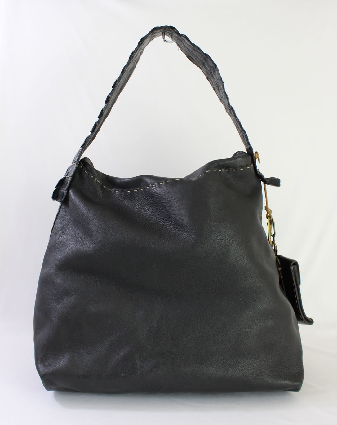 Henry Beguelin Black Pebbled Leather Large Hobo Handbag Shoulder Bag