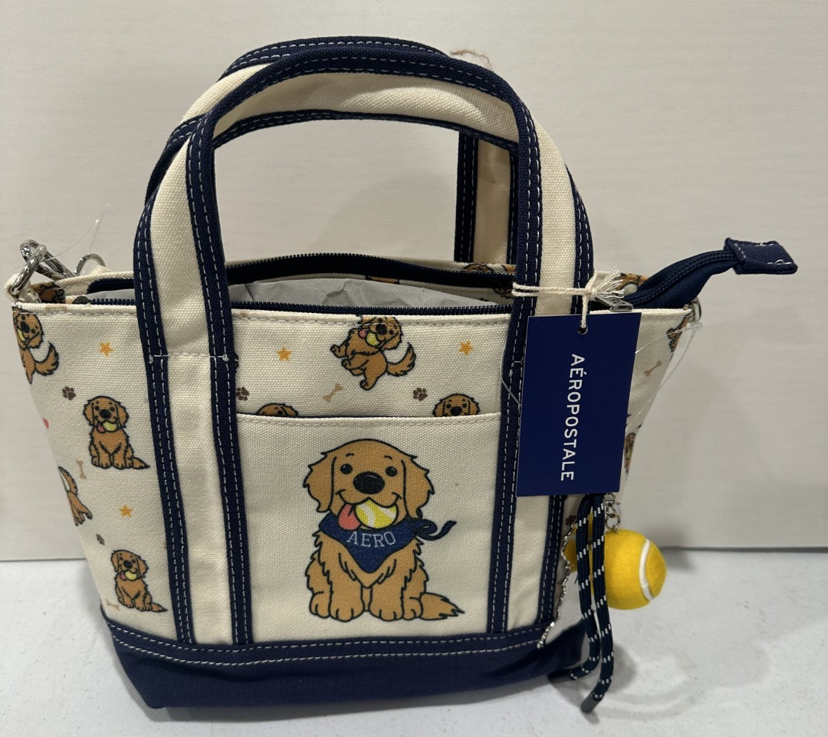 Aeropostale Cross Body Golden Retriever Purse w/ Tennis Ball & Metal Dog Charms