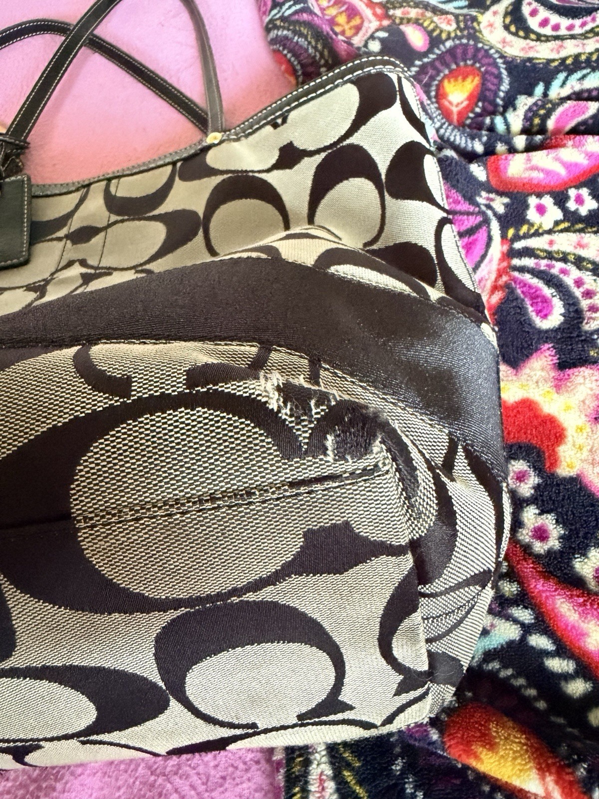 COACH SIGNATURE STRIPE BLACK & GRAY MONOGRAM JACQUARD TOTE BAG