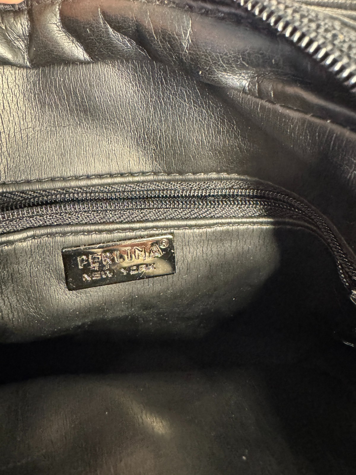 Nice Perlina Soft Black Leather Crossbody Purse, Excellent Used Condition