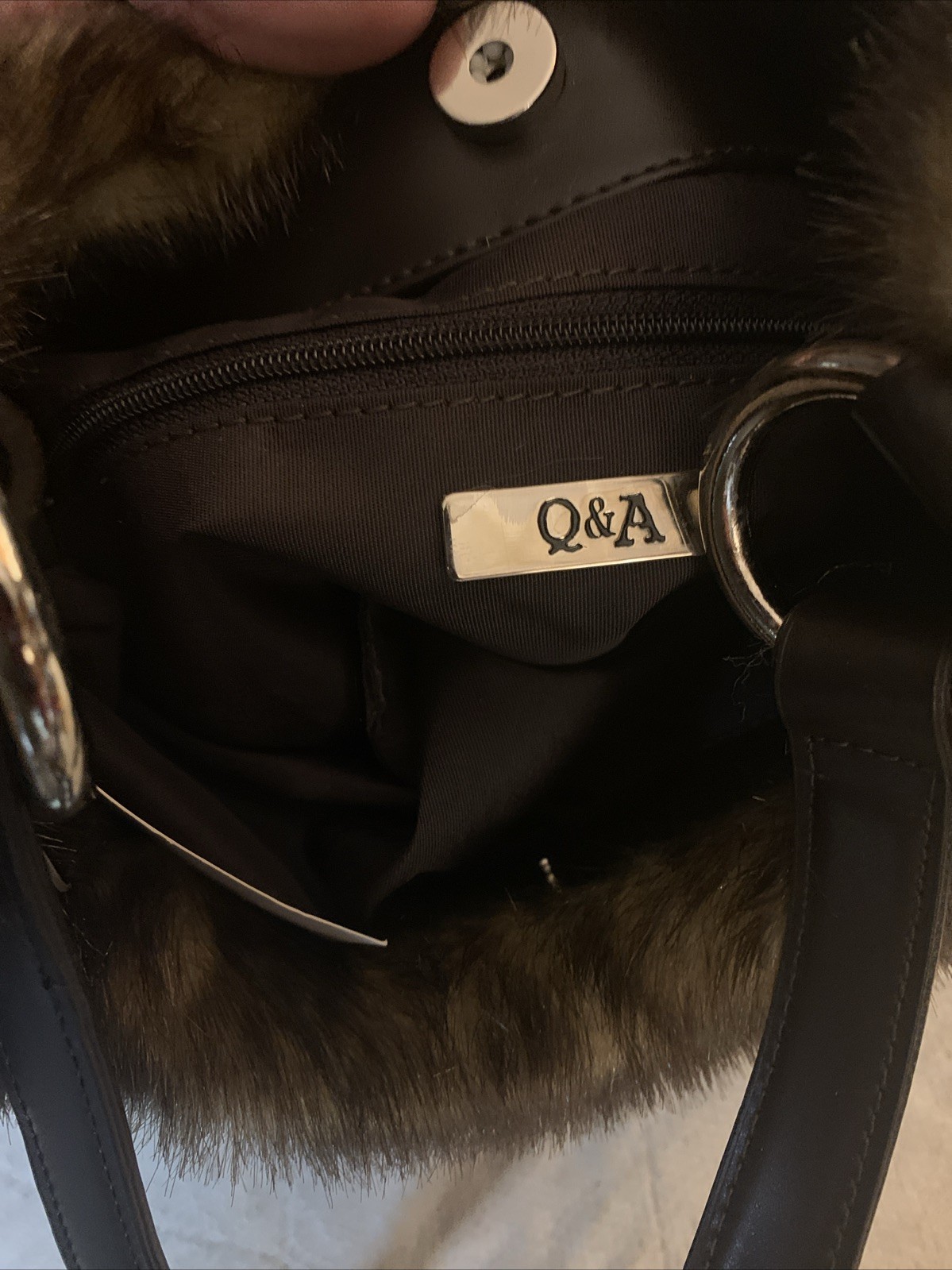 Q&A Faux Fur Purse Handbag