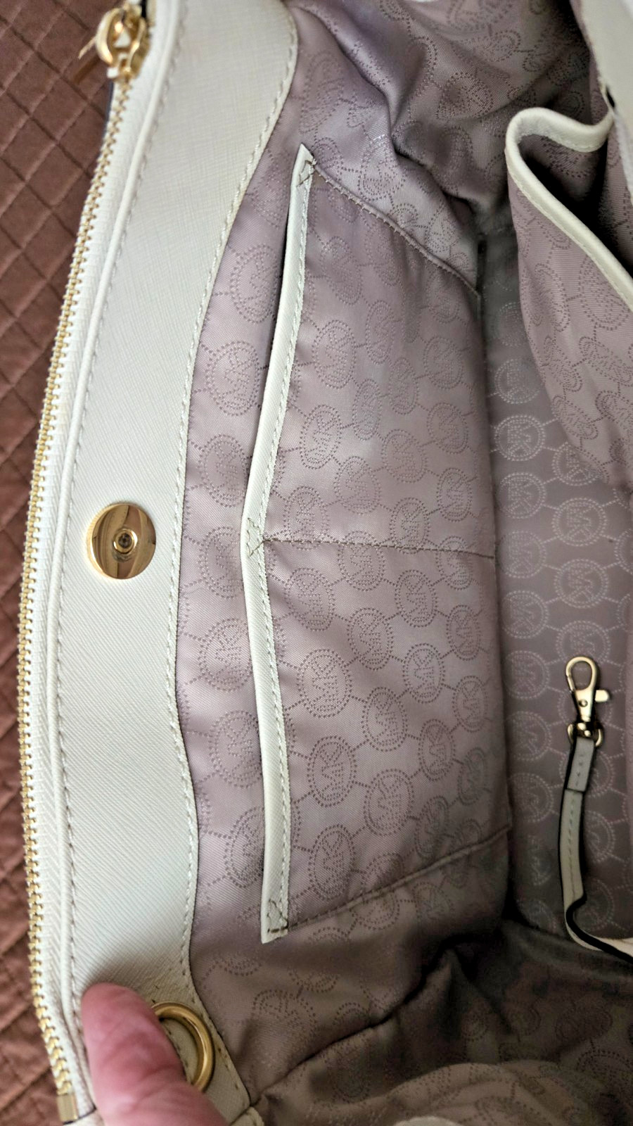 Michael Kors Savannah Satchel Set Vanilla Leather Snakeskin Trim Wallet Dustbag