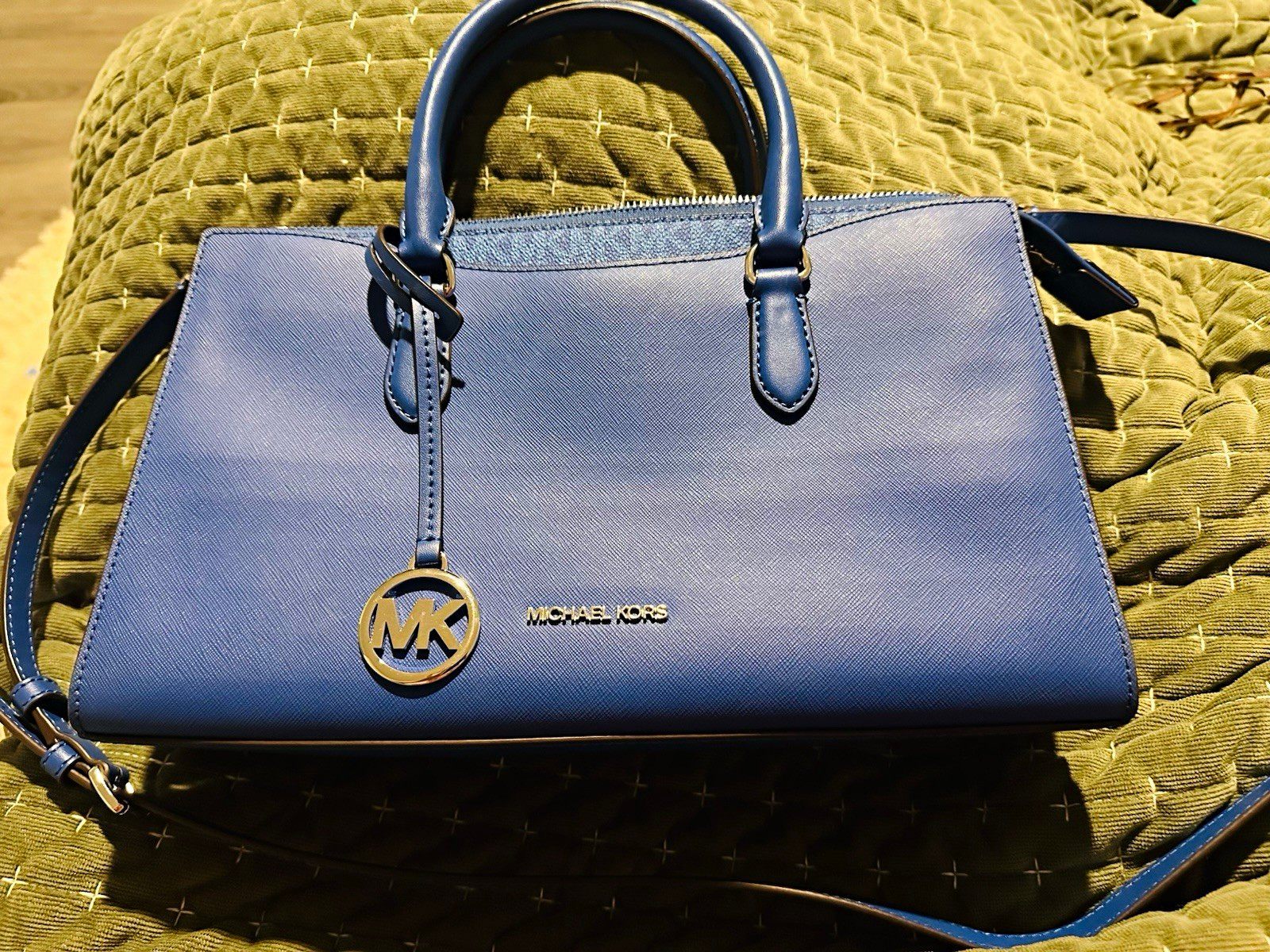 Michael Kors Blue Satchel Top Handle Zip Bag w/ Detachable Crossbody Strap