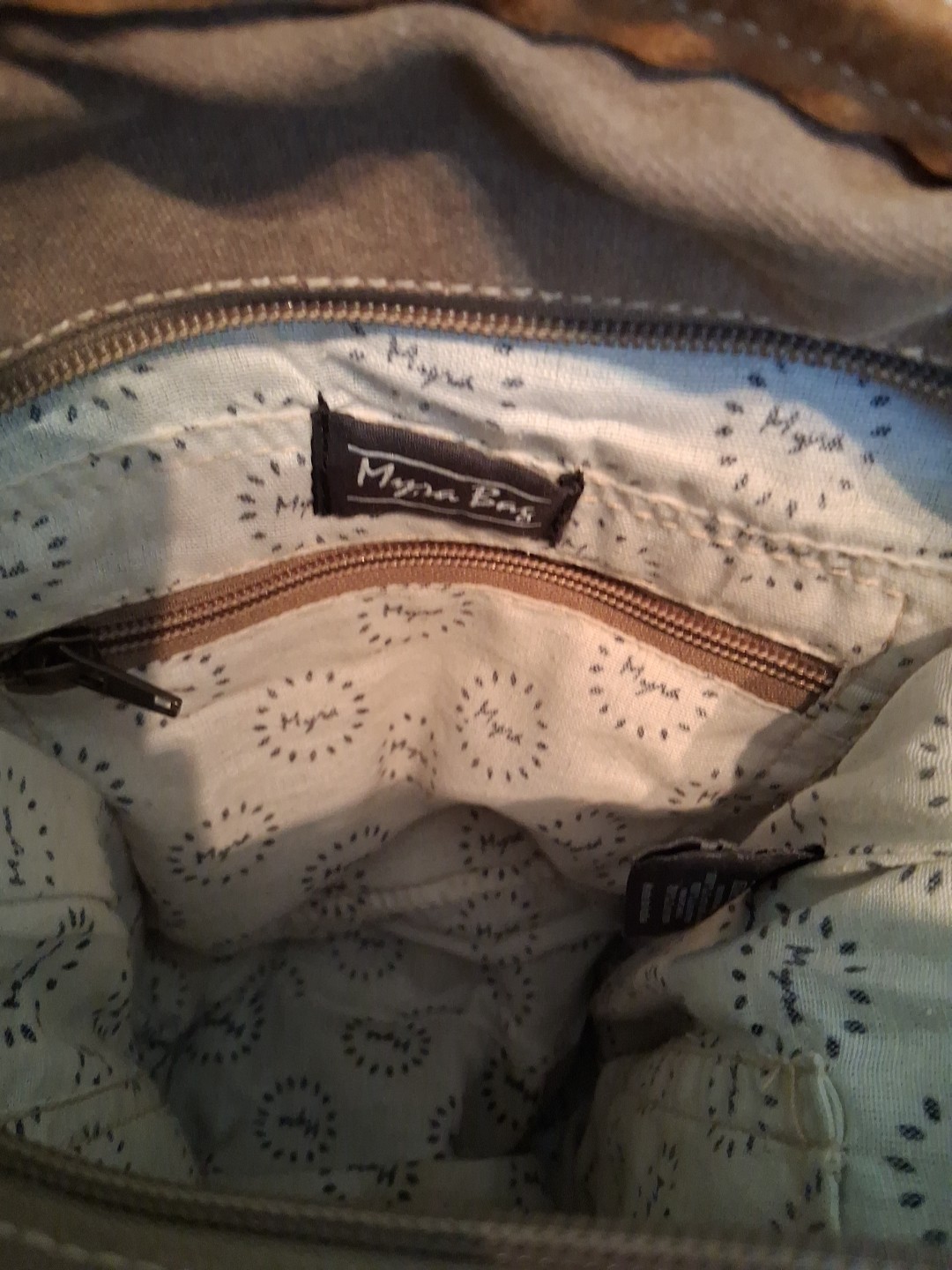 Myra Bag Tribal Aztec Front Pocket Upcycled Canvas Cowhide Leather Shoulder Bag