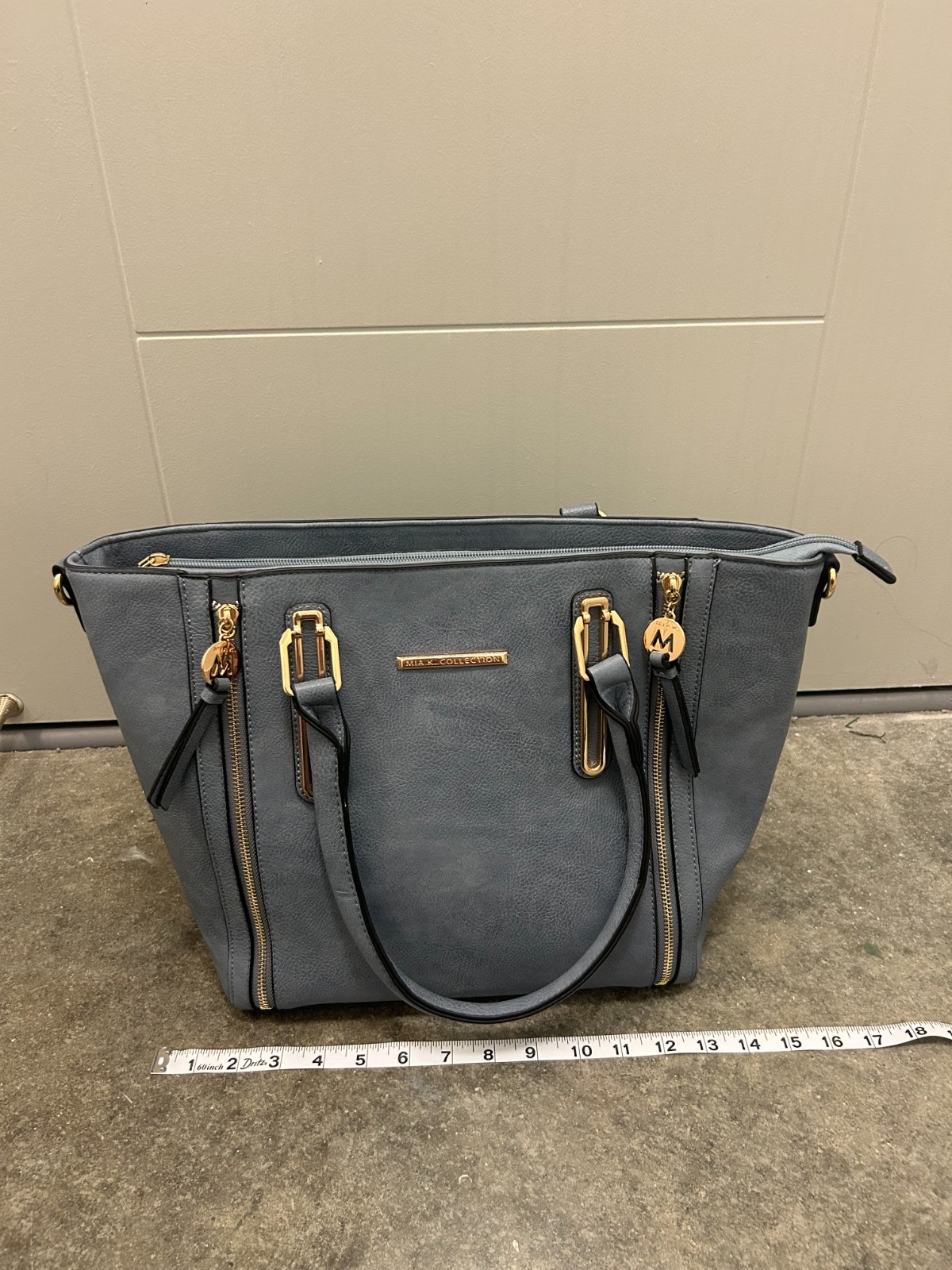 Mia K Collection Light Blue Leather Tote Handbag Wallet & Crossbody Strap New