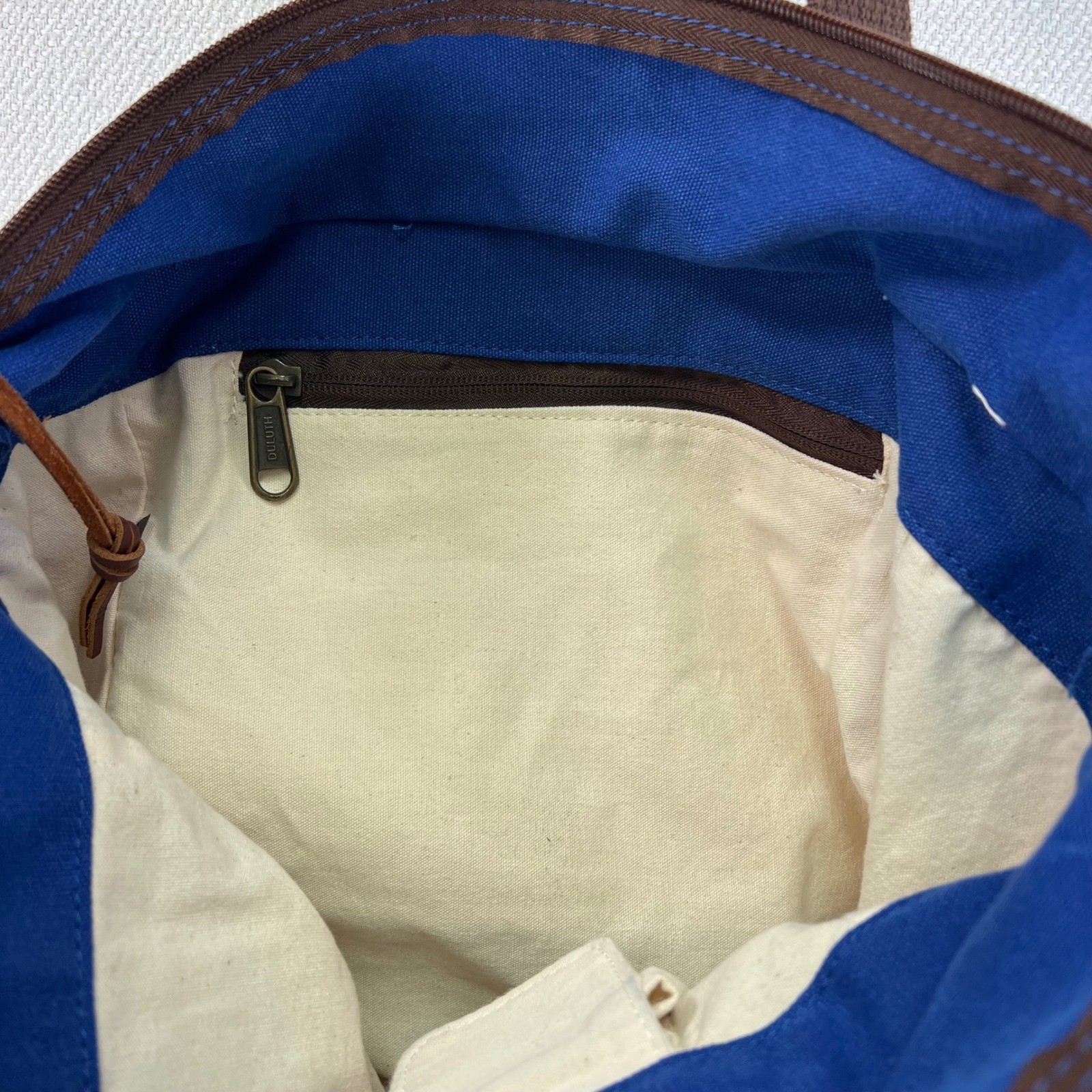Duluth Trading Co Canvas Tote Bag Blue Brown Utility Workwear Carryall Organizer