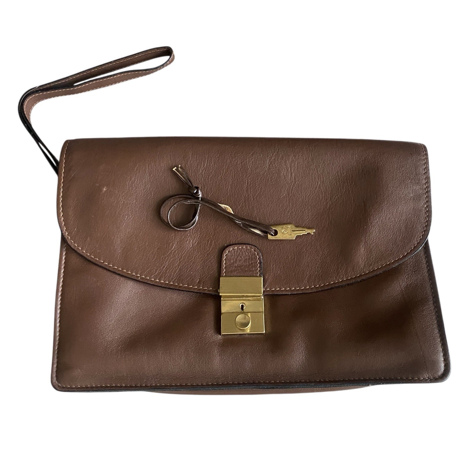 Vintage SUDHAUS Portfolio Clutch Wristlet Old Money Organizer Brown Leather