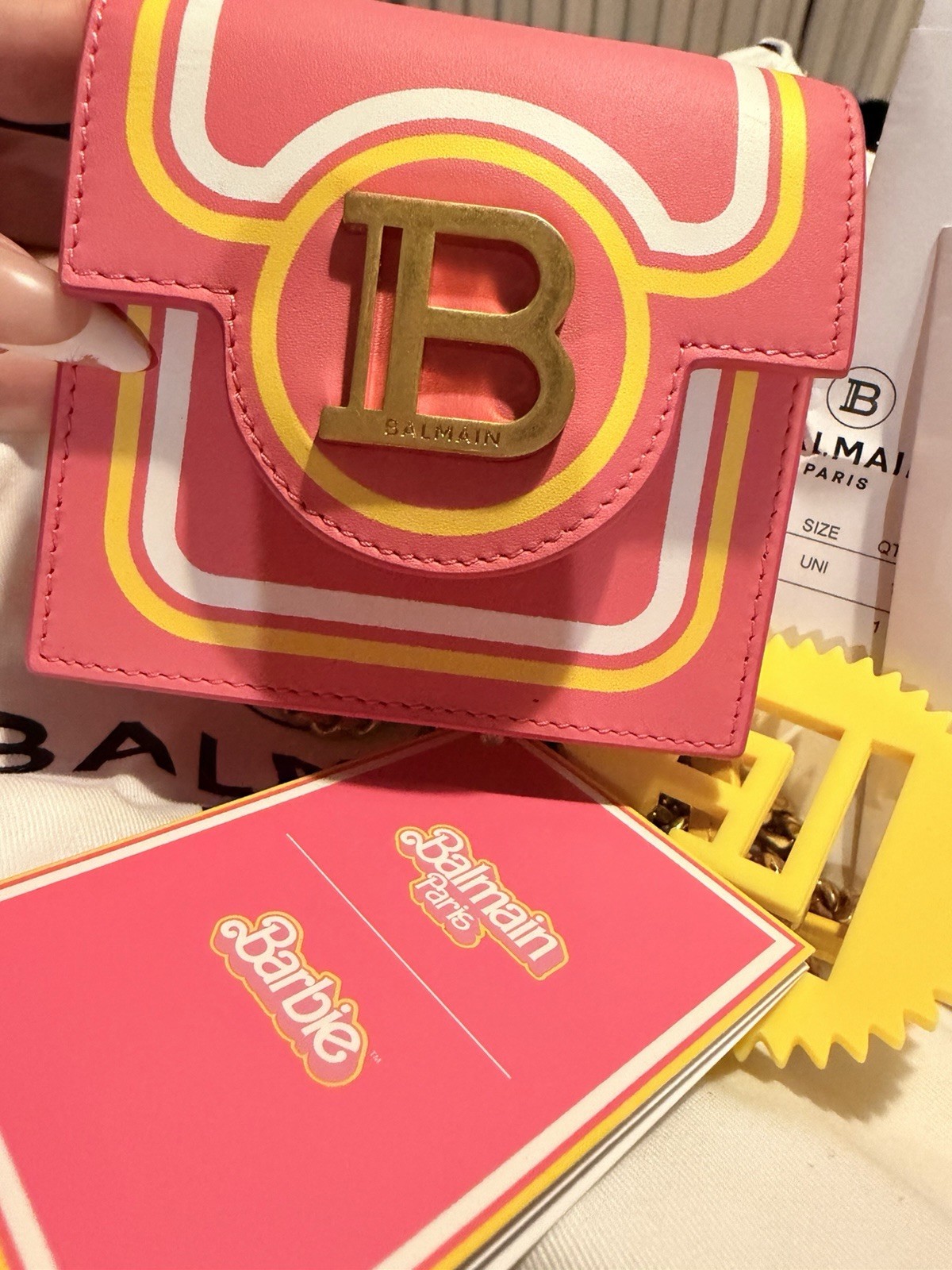 Balmain x Barbie Pink x Yellow Leather Mini Chain Crossbody Flap Bag S128BM38
