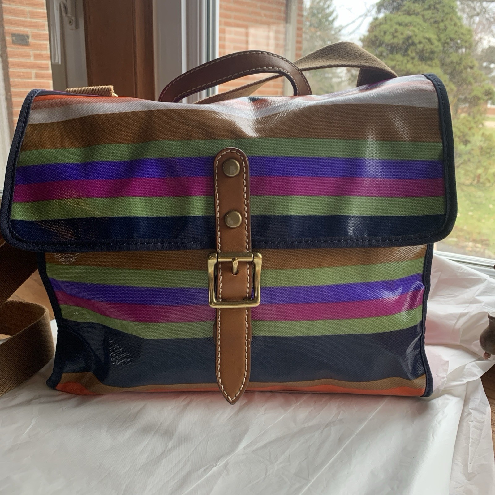 Fossil Keyper Multicolor Striped Coated Canvas Mini Crossbody Bag Envelop