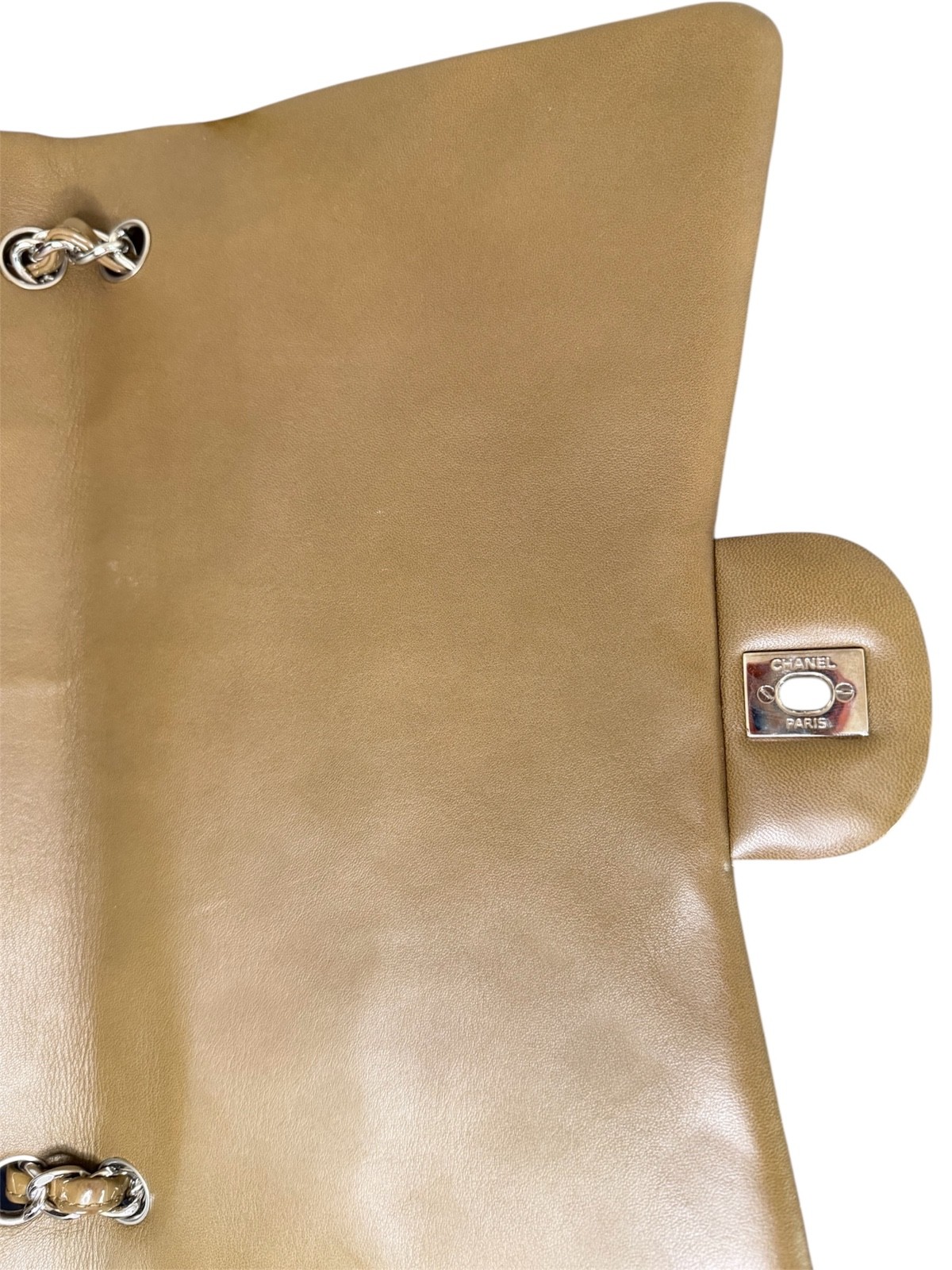 Chanel Classic Maxi Single Flap Patent Dark Beige Khaki 14-Series NEVER CARRIED