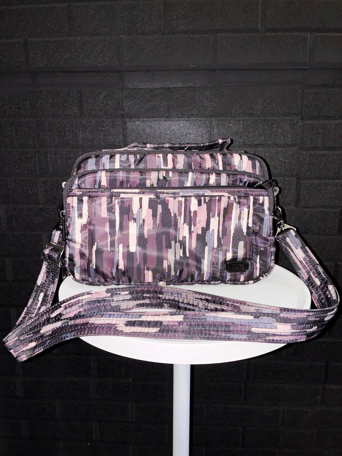 Lug Gray Black White Camouflage Crossbody Bag Zip Closure Adjustable Strap