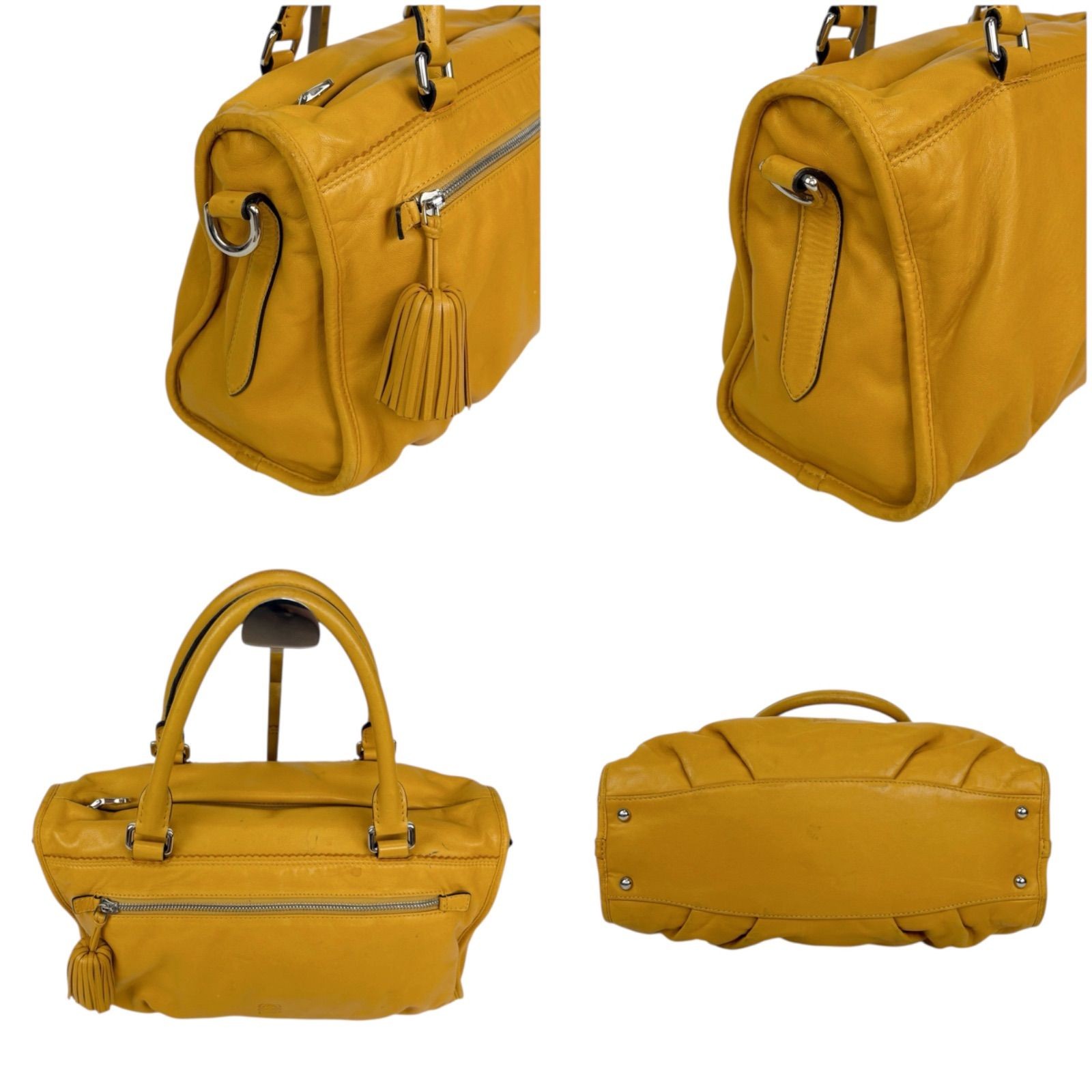 LOEWE 2WAY Shoulder Bag Handbag Tassel Charm Anagram Logo Yellow 33x18x10cm