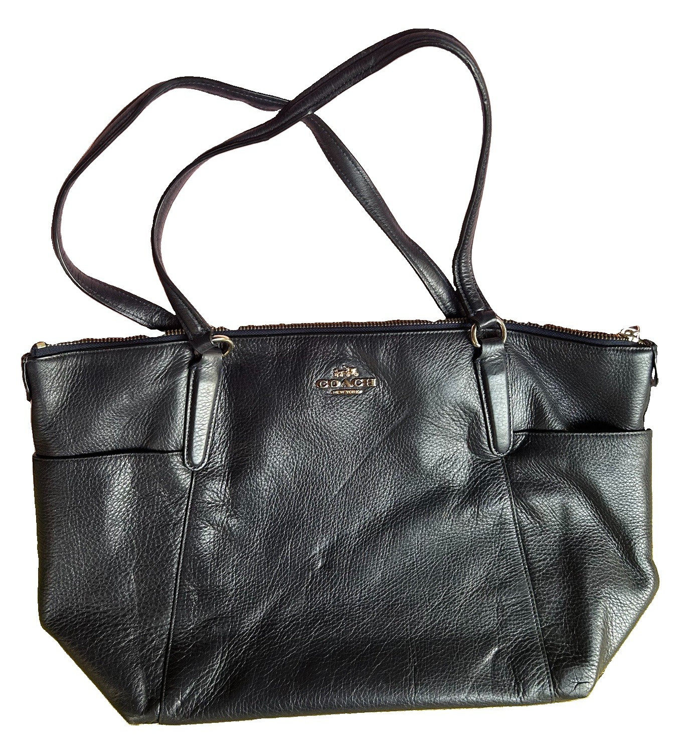 Coach navy blue Large Shoulder Bag, Zip Top. 16×10.5 inches