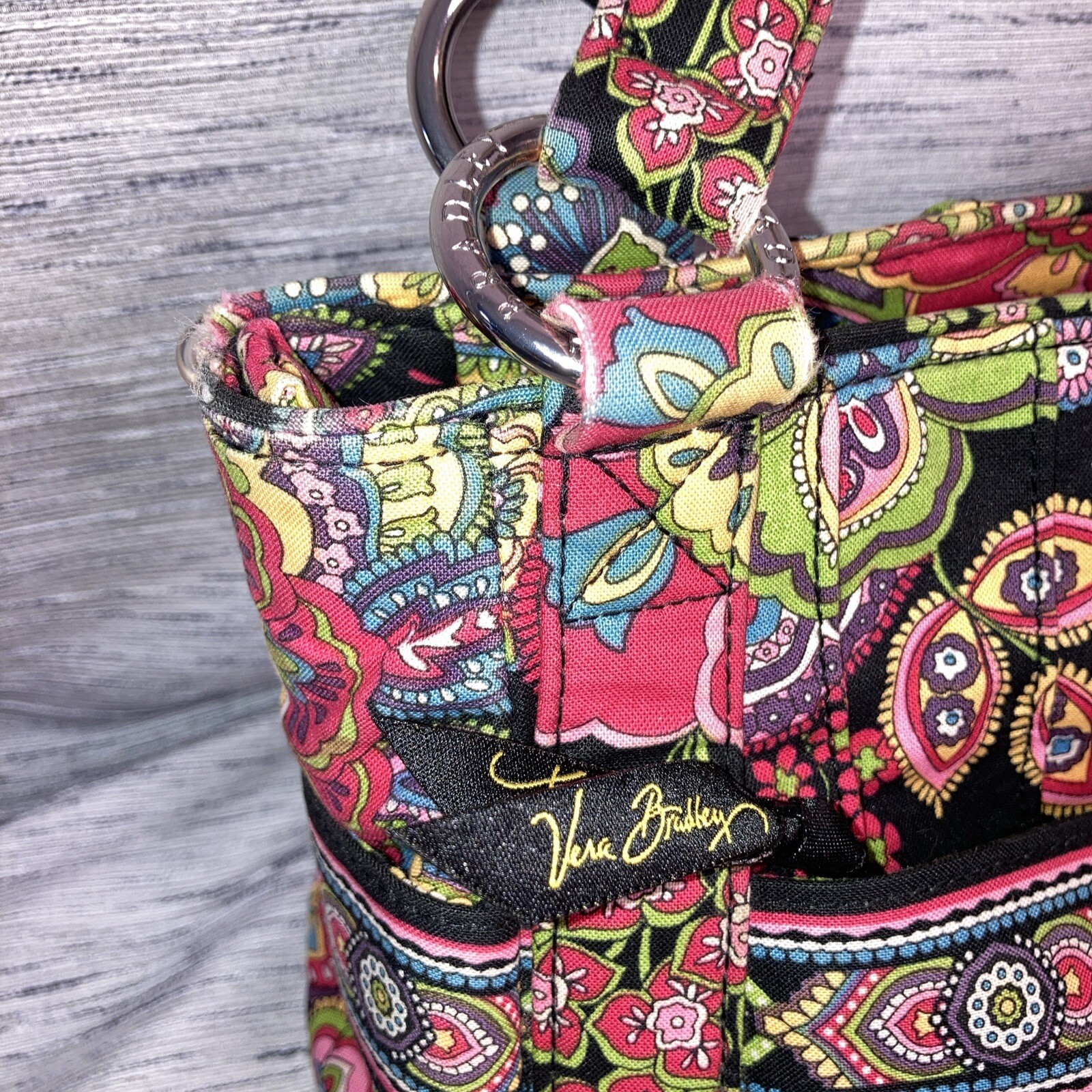 Vera Bradley Symphony In Hue Stephanie Purse Handbag Pleated Black Pink Paisley