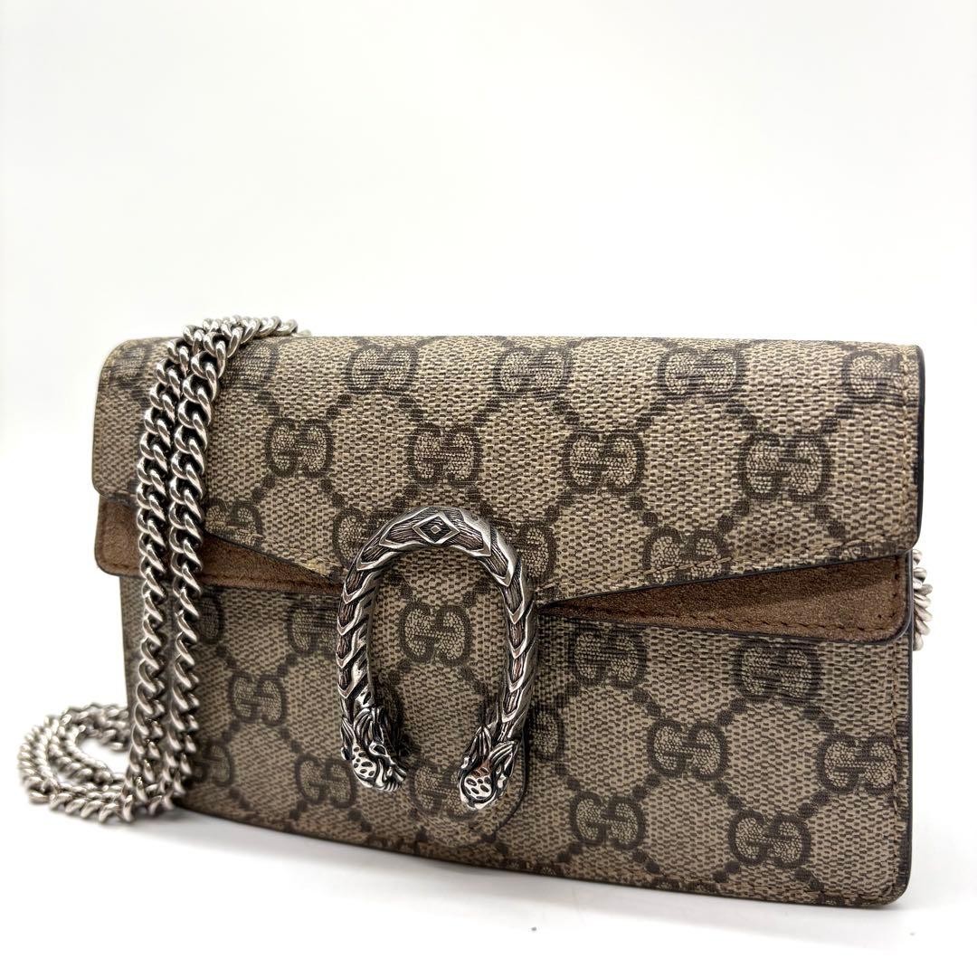 GUCCI GG Dionysus Chain Shoulder Bag Flaplock Leather PVC Brown Beige From Japan