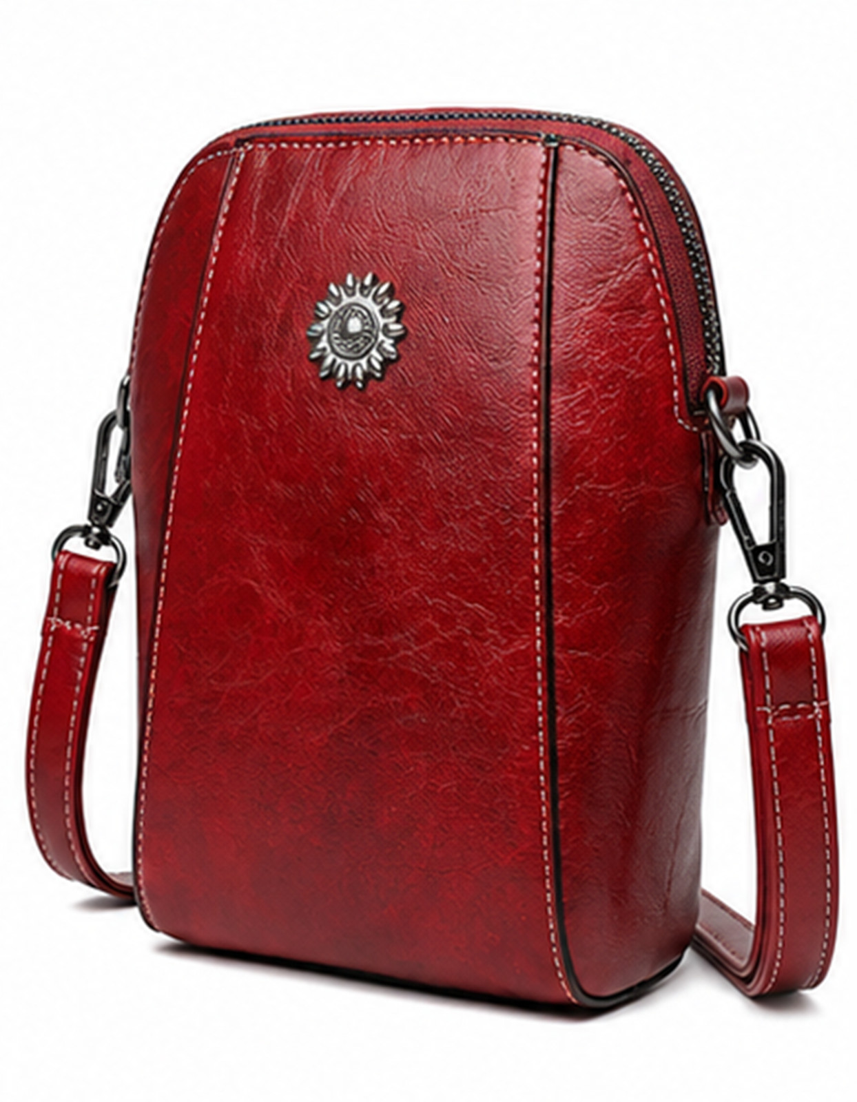 Red Vintage Leather Crossbody Bag for Women, Small Shoulder Purse