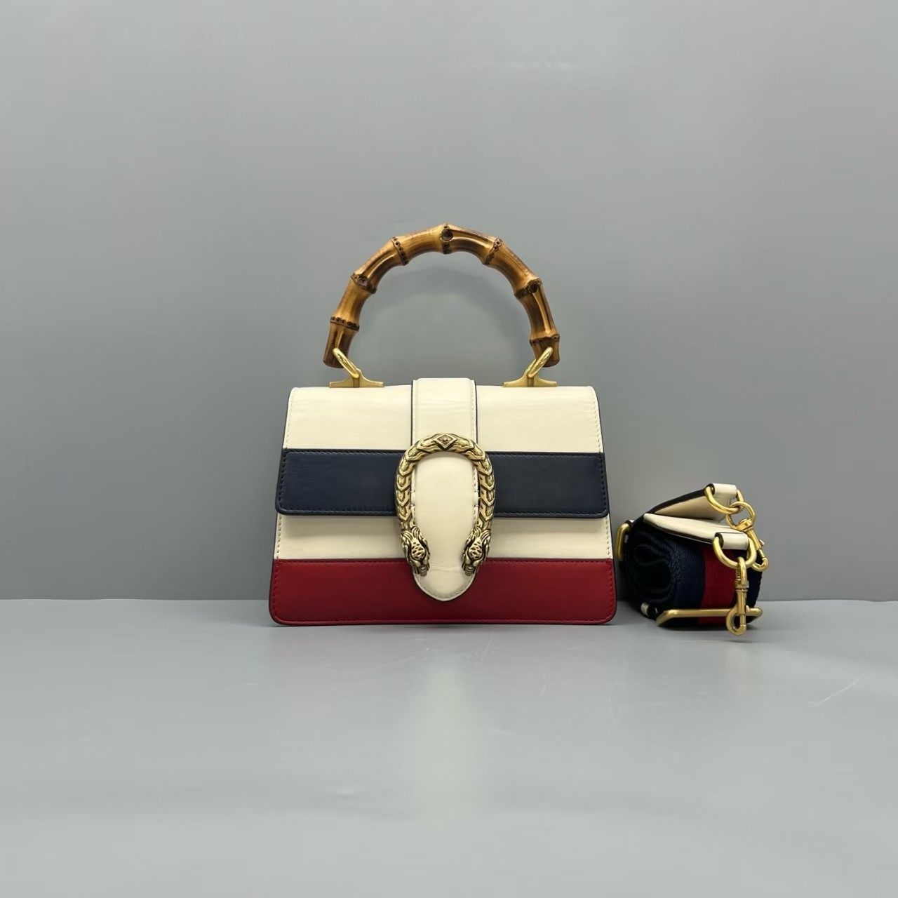 Gucci Dionysus Bamboo Handle Two-Tone Leather Women Shoulder Crossbody Bag