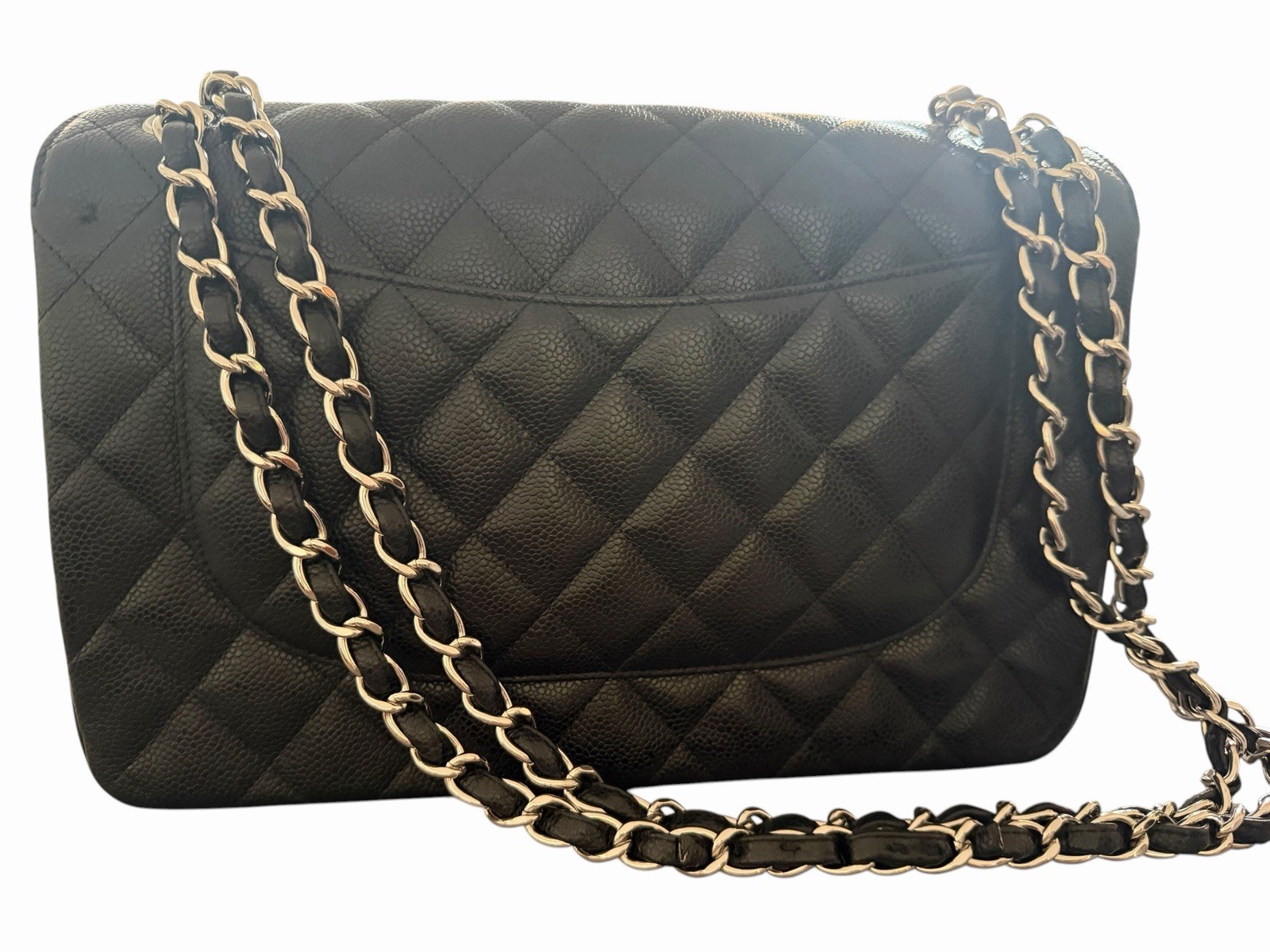 CHANEL JUMBO Classic Double Flap Bag Black Caviar Leather Silver Hardware