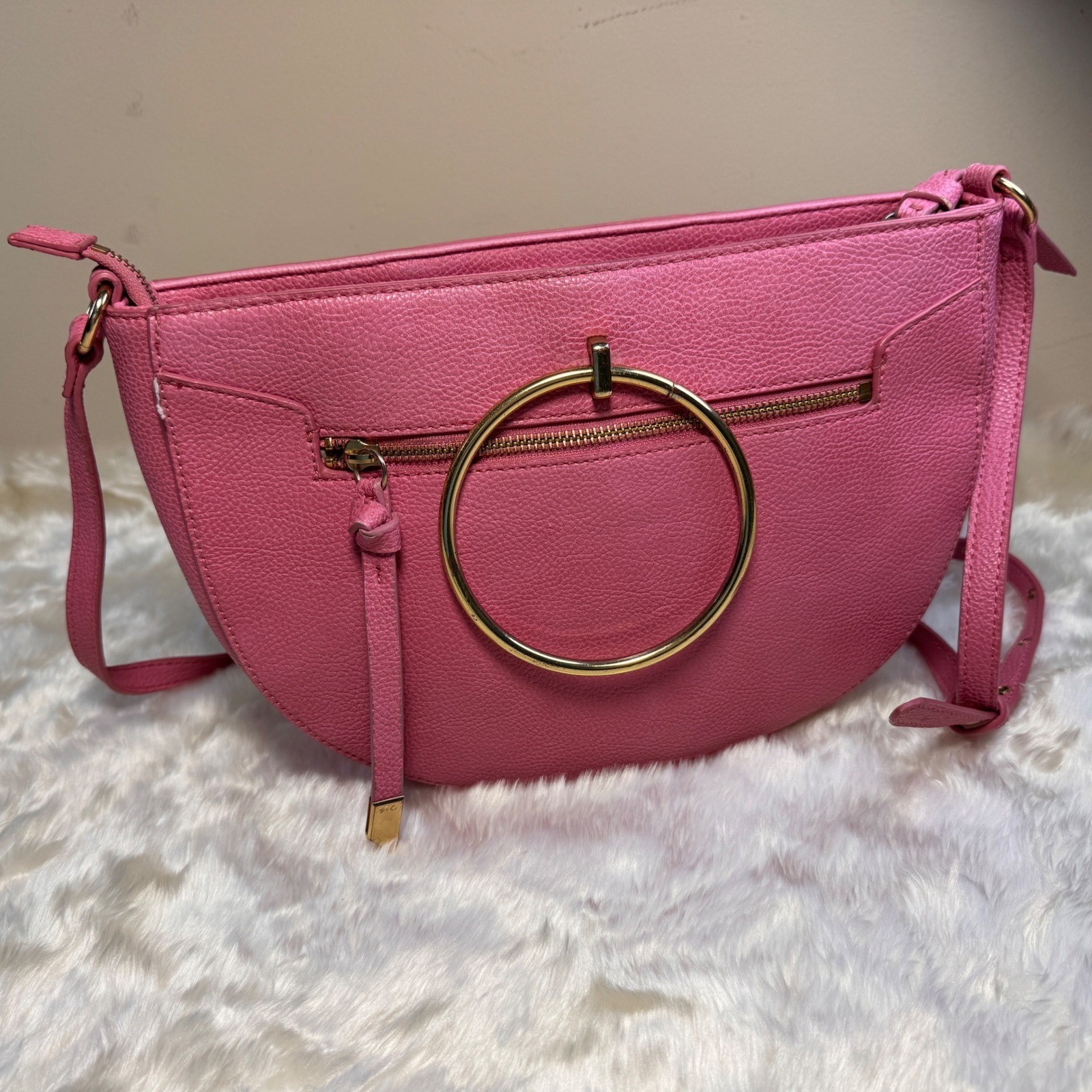 Foley + Corinna Pink Vegan Leather Ring Handle Crossbody Bag Satchel