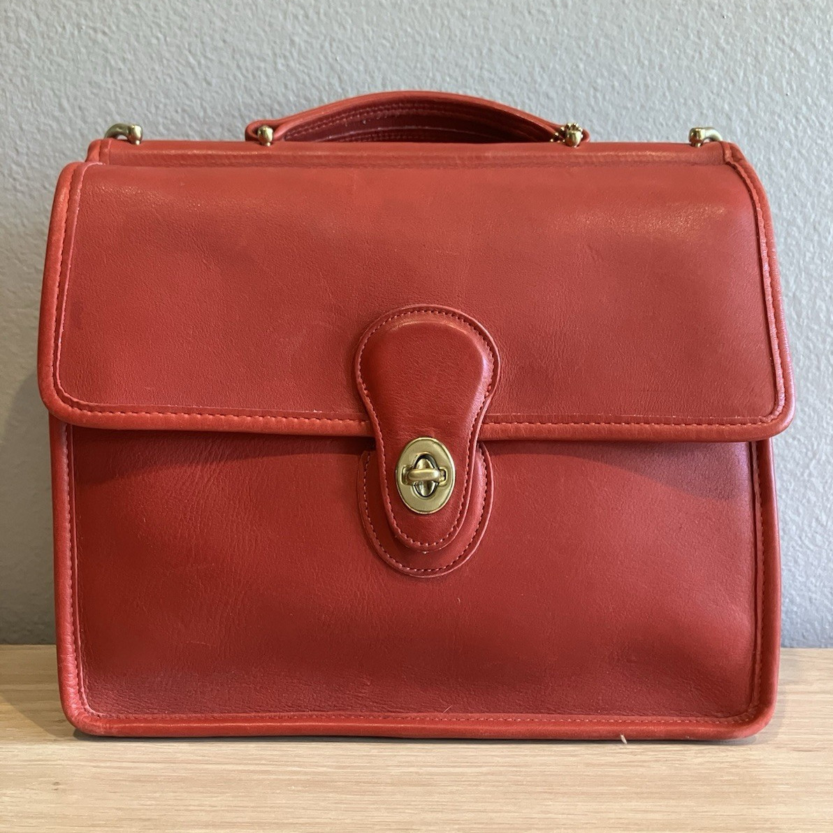 Coach Vintage Red Satchel Top Handle Turn Lock/Zip Gold Hardware Pockets Charm