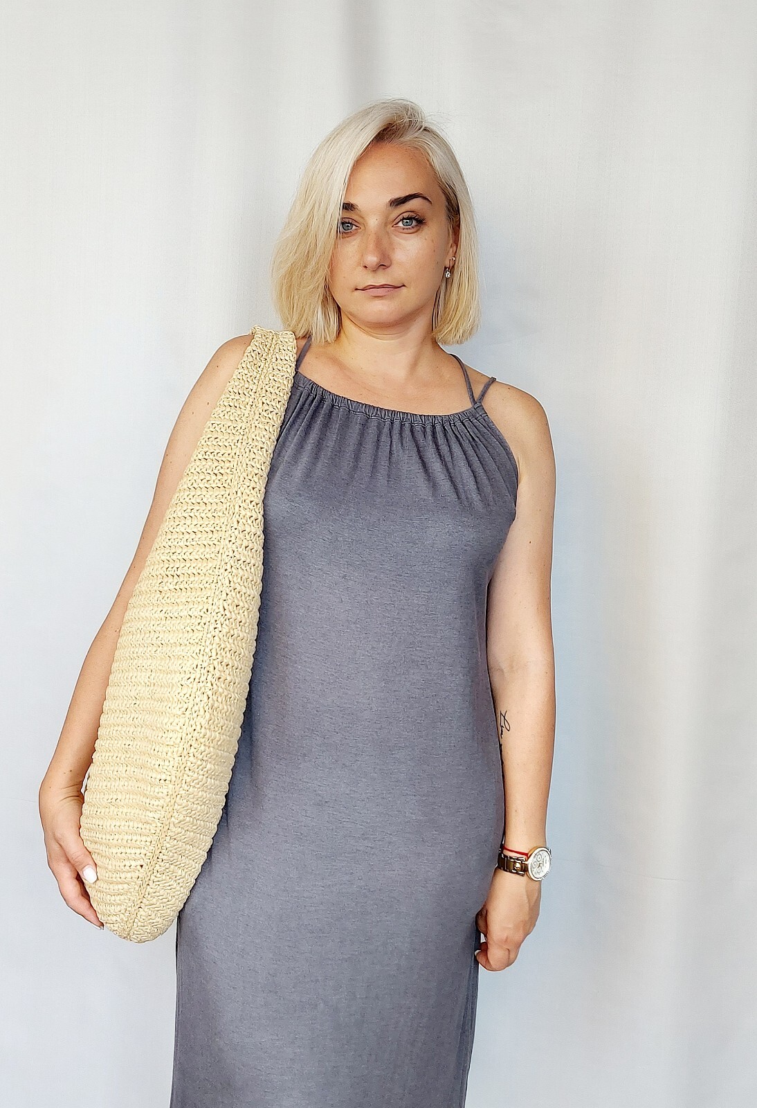 The Large Hobo Bag of Natural Raffia, Straw Shoulder Bag, Crescent Shape bag