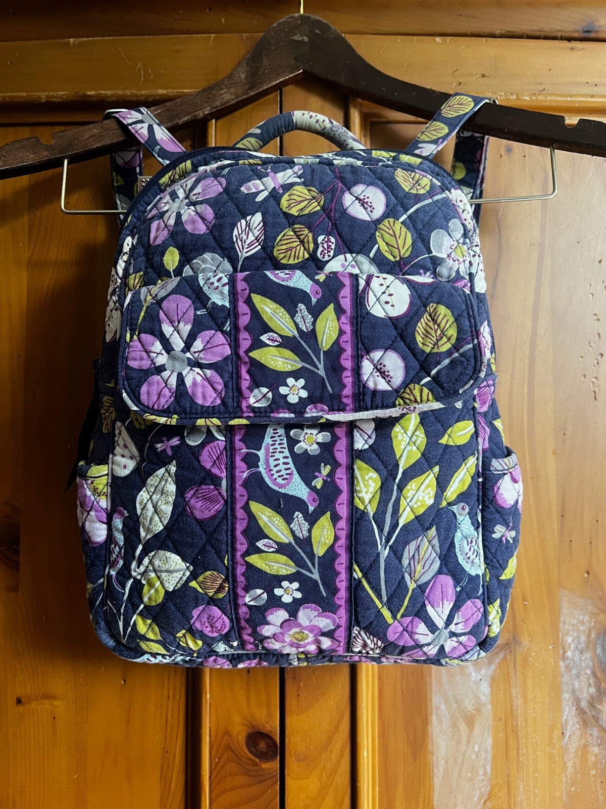 Vera Bradley Mini Backpack Floral Nightingale Purple Quilted Boho Bird dragonfly